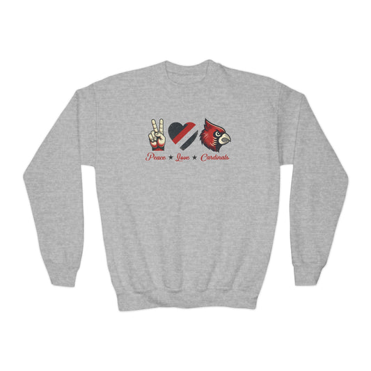 Vintage Peace Love Cardinals - Youth Crew Sweatshirt