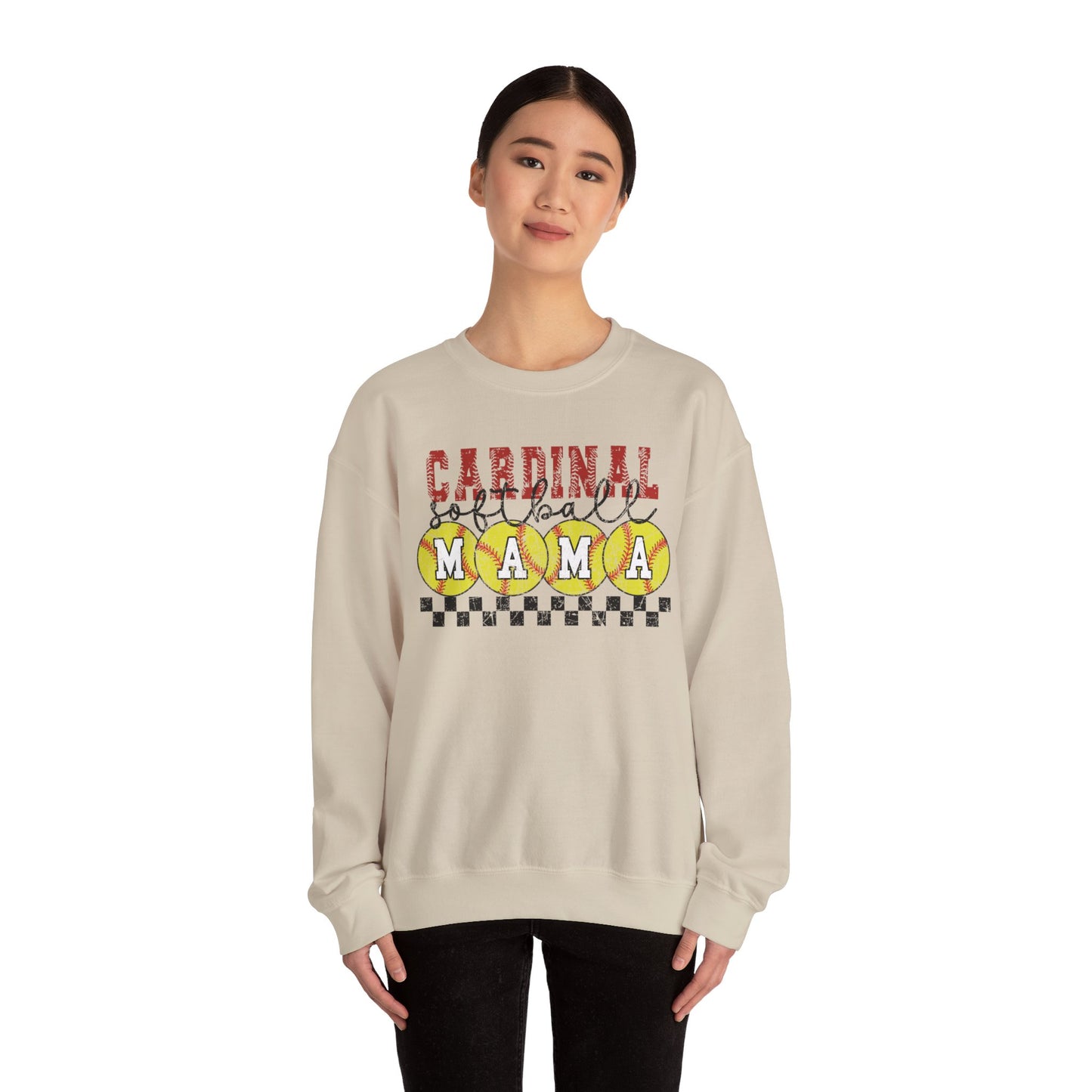 Cardinal Softball Mama Checkerboard - Unisex Heavy Blend™ Crewneck Sweatshirt