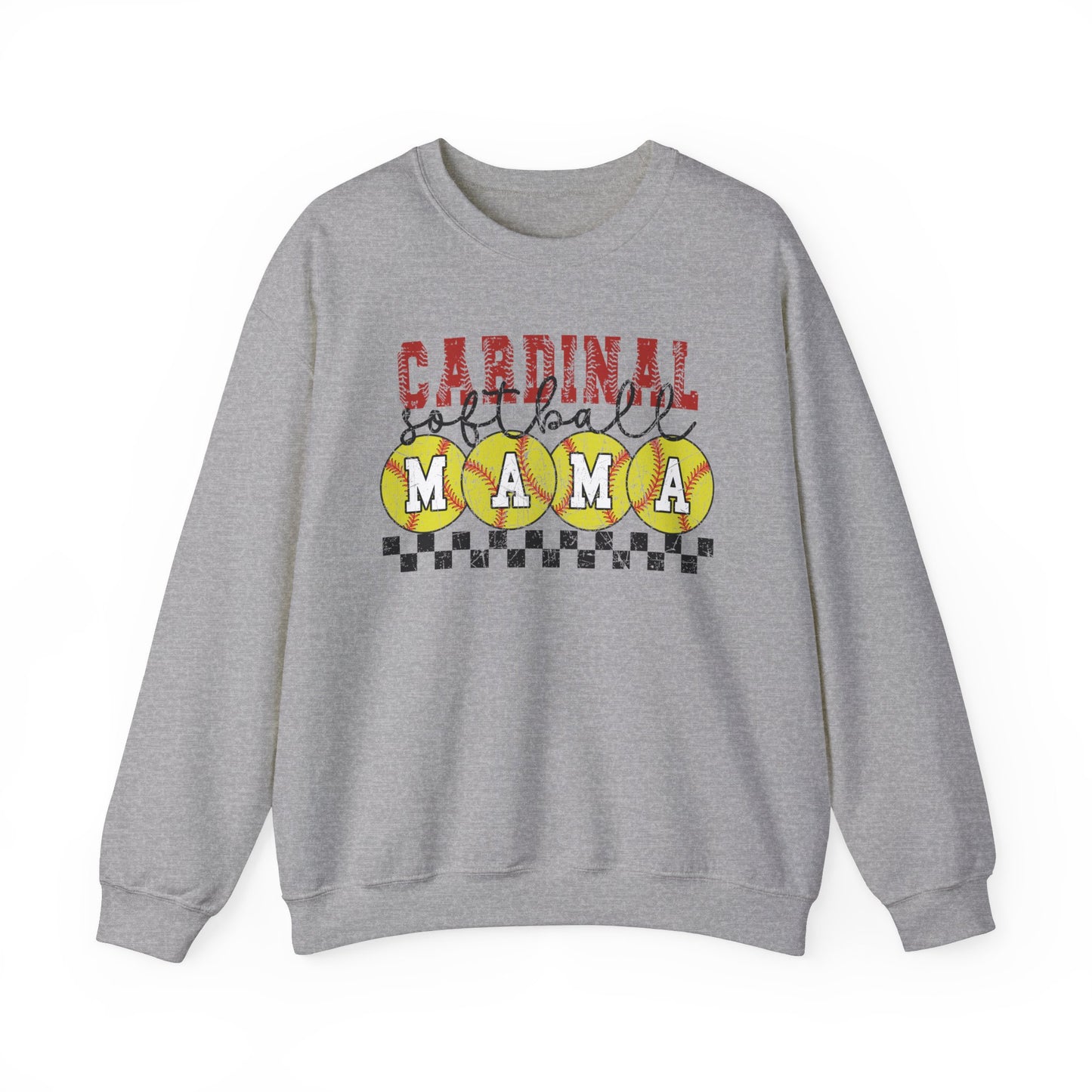 Cardinal Softball Mama Checkerboard - Unisex Heavy Blend™ Crewneck Sweatshirt