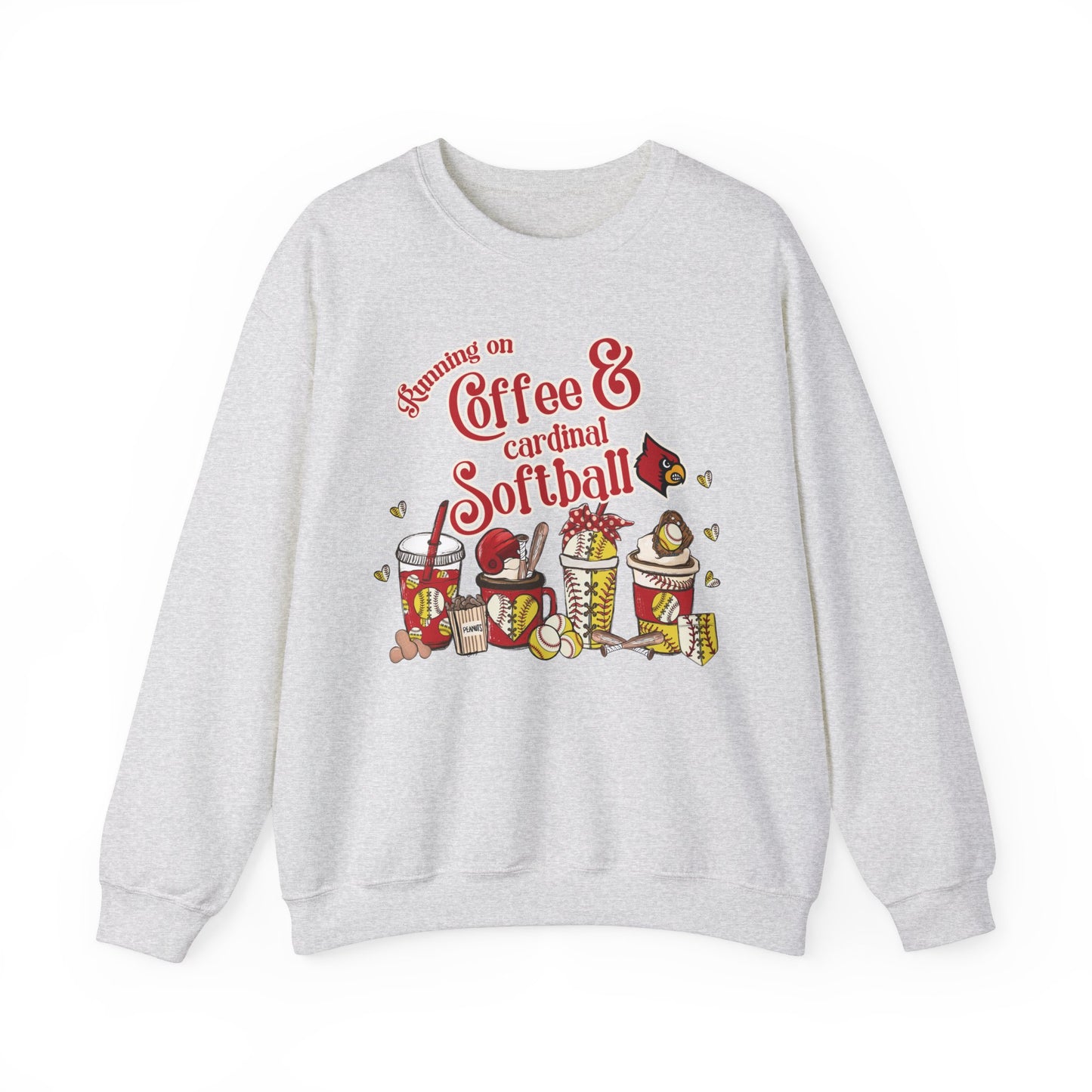Running on Coffee and Cardinal Softball - Unisex Heavy Blend™ Crewneck Sweatshirt