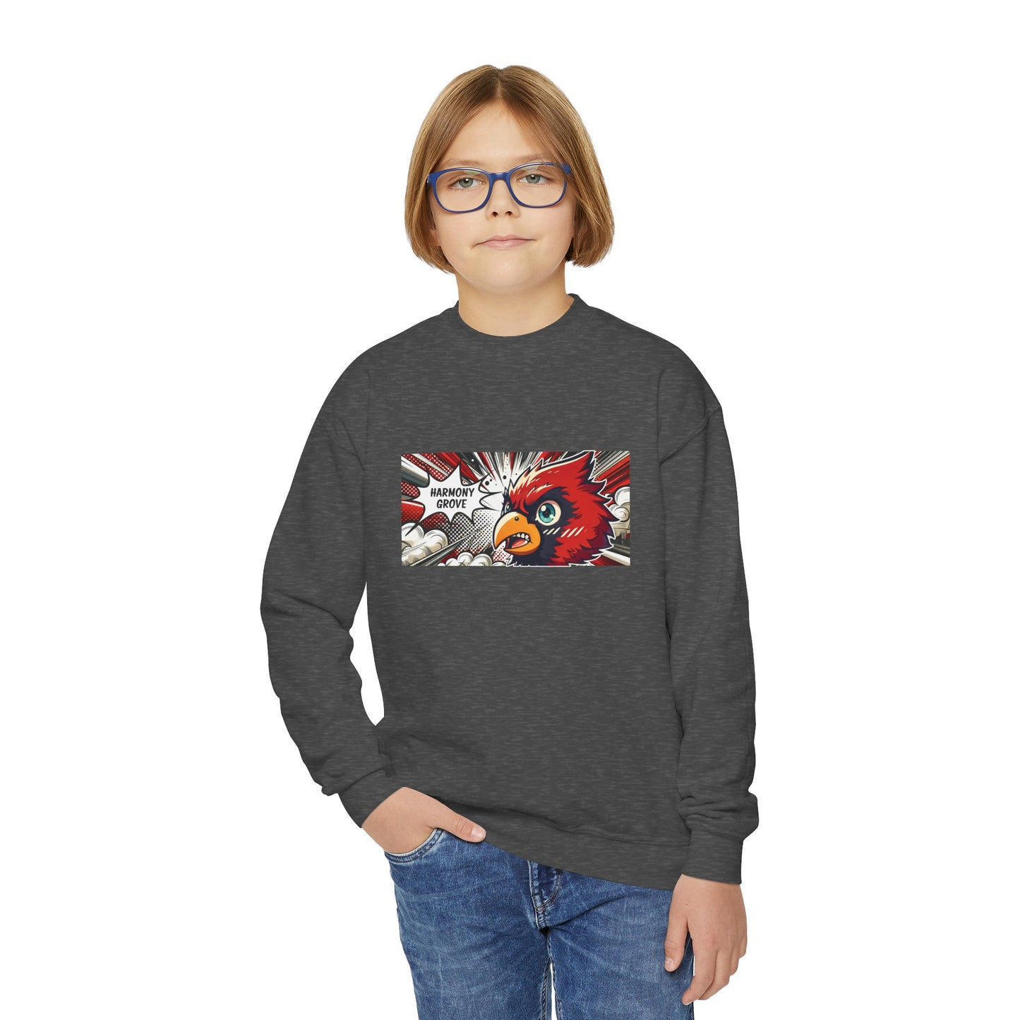 Harmony Grove Cardinal Comic Style - Youth Crew Sweatshirt