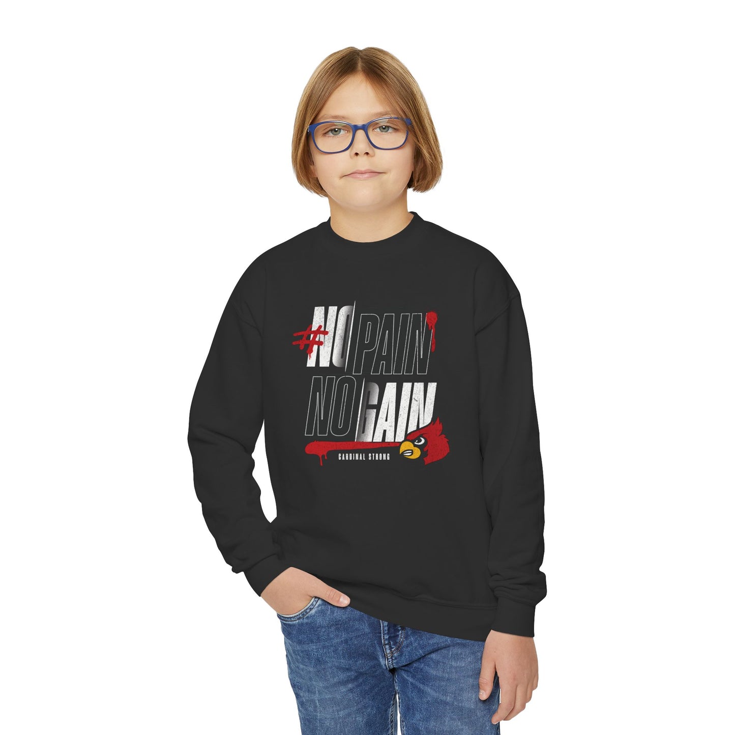 No Pain No Gain Cardinal - Youth Crew Sweatshirt