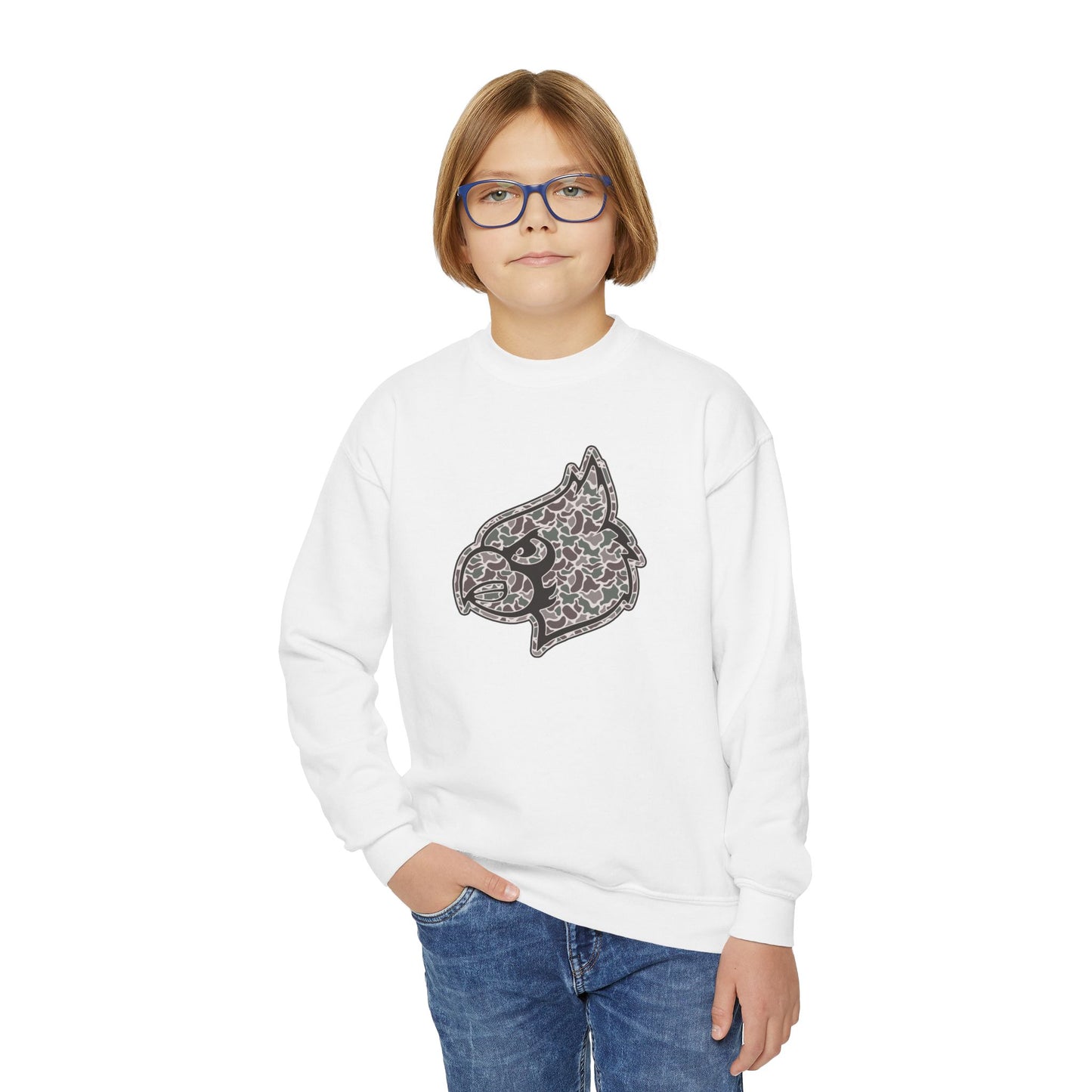 Old School Camo Cardinal - Youth Crew Sweatshirt