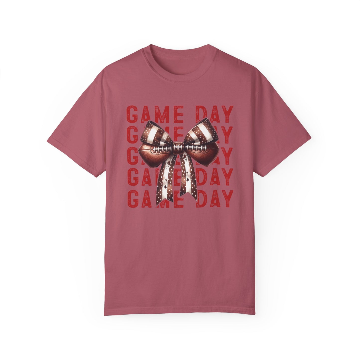 Red Game Day Football Bow  - Comfort Colors T-shirt