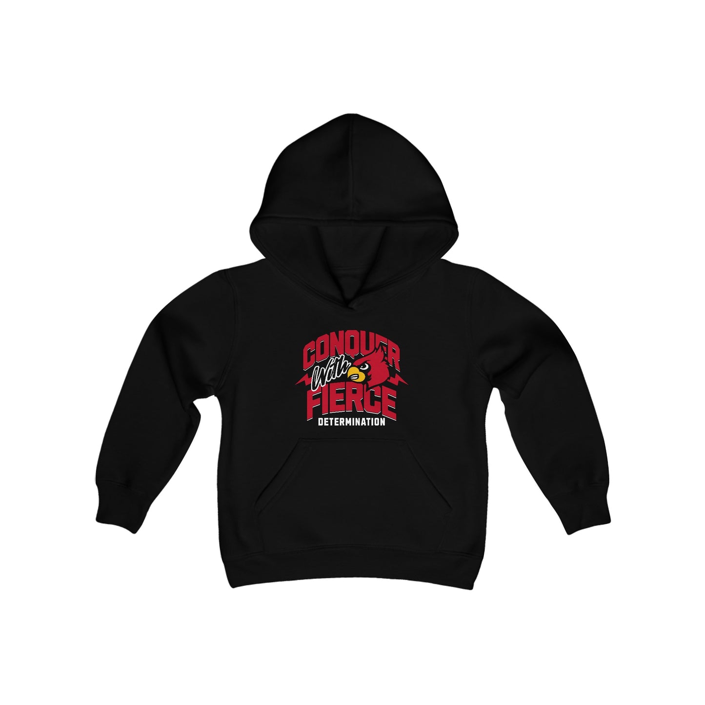 Conquer with Fierce Determination Cardinal - Youth Heavy Blend Hooded Sweatshirt