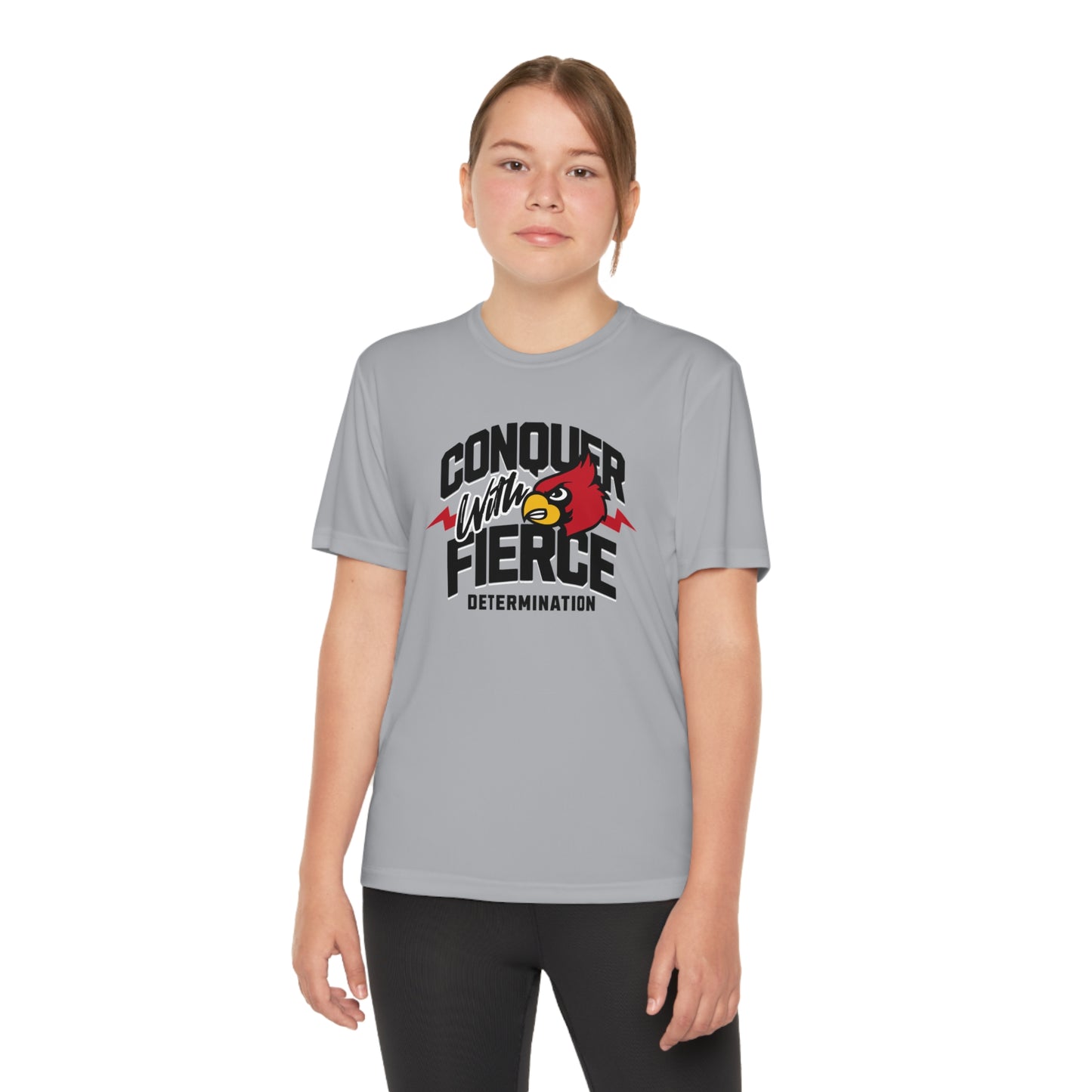 Conquer with Fierce Determination Cardinal - Youth Sport-Tek® Competitor™ Tee
