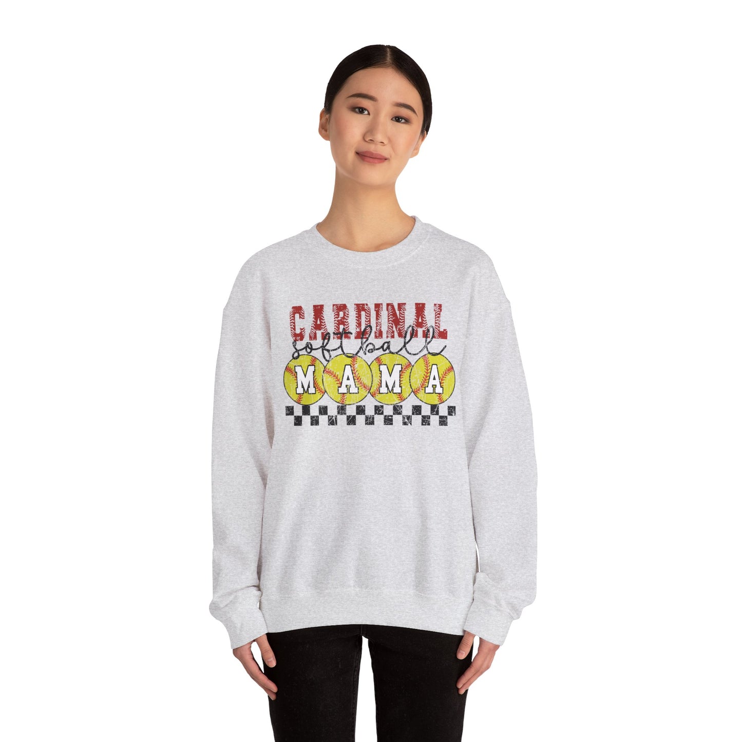 Cardinal Softball Mama Checkerboard - Unisex Heavy Blend™ Crewneck Sweatshirt