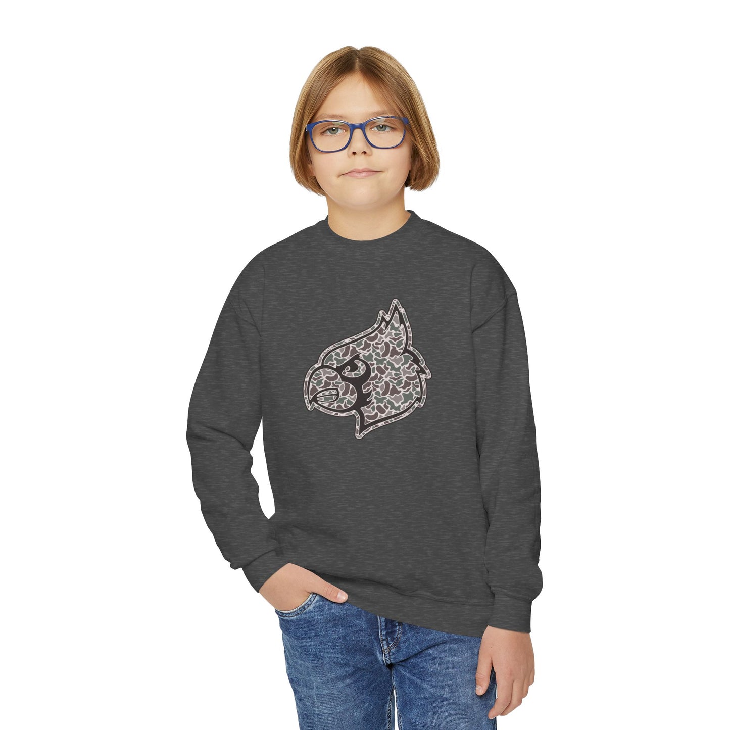 Old School Camo Cardinal - Youth Crew Sweatshirt