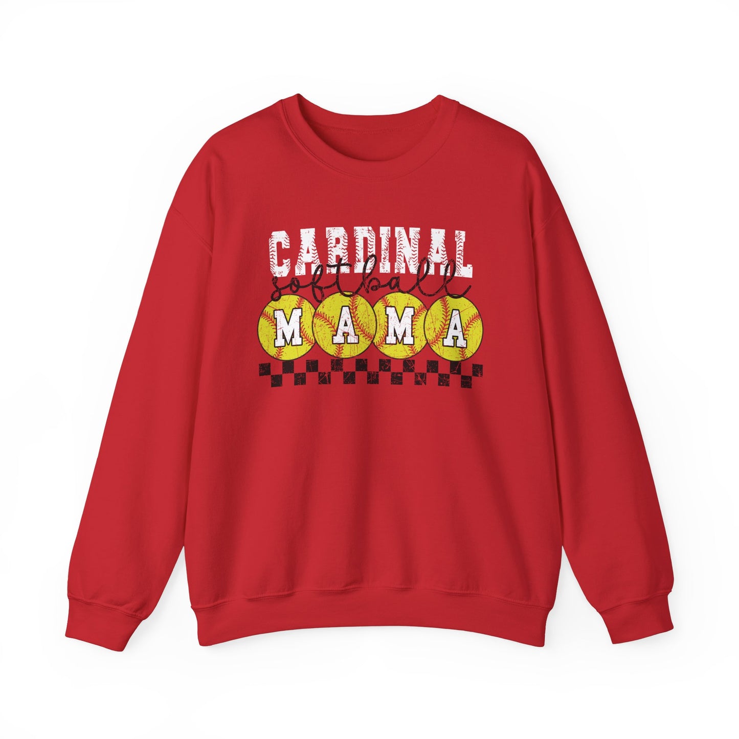 Cardinal Softball Mama Checkerboard - Unisex Heavy Blend™ Crewneck Sweatshirt