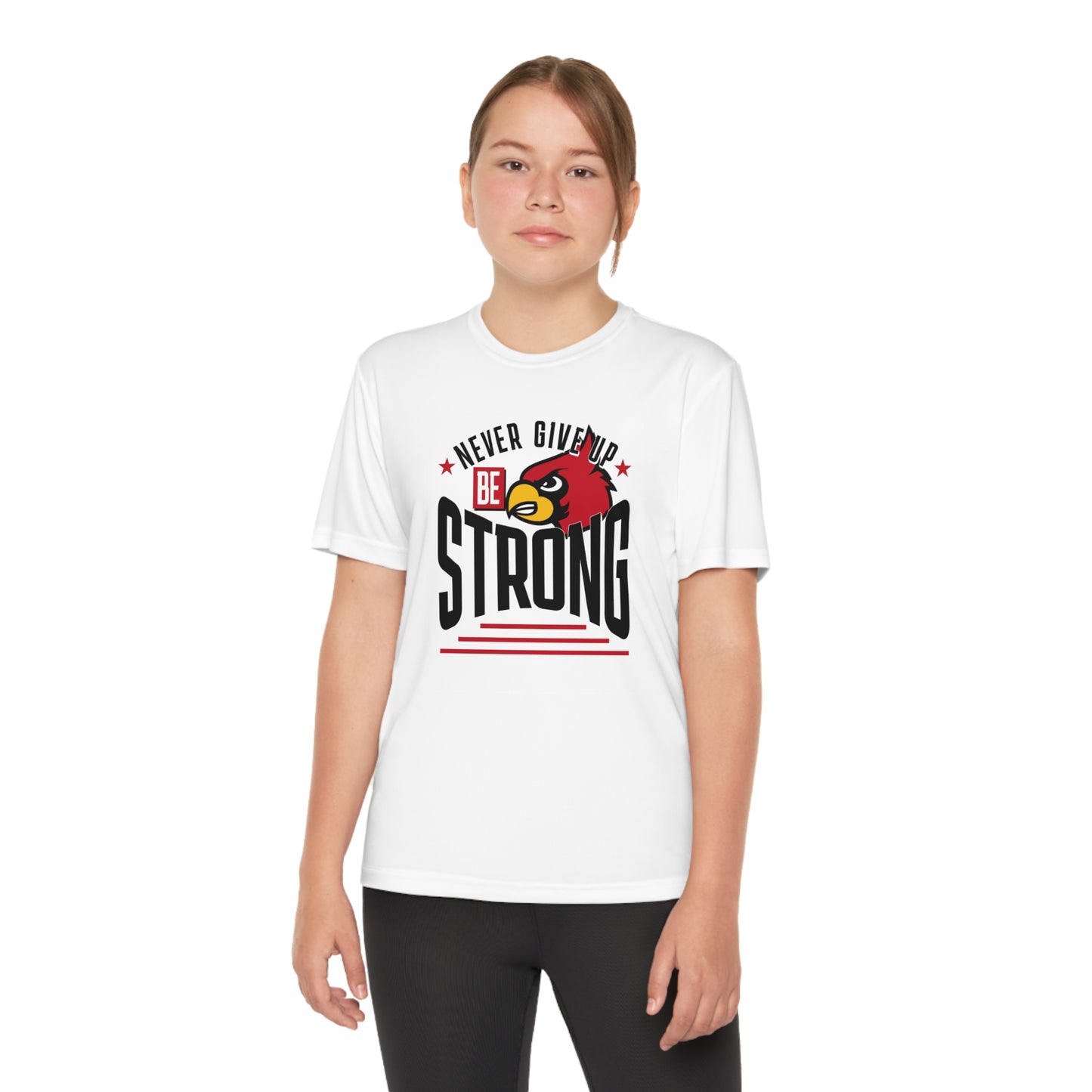 Never Give Up Cardinal - Youth Sport-Tek® Competitor™ Tee