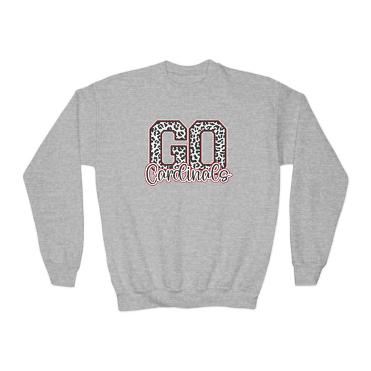 Go Cardinals Leopard Letters - Youth Crew Sweatshirt