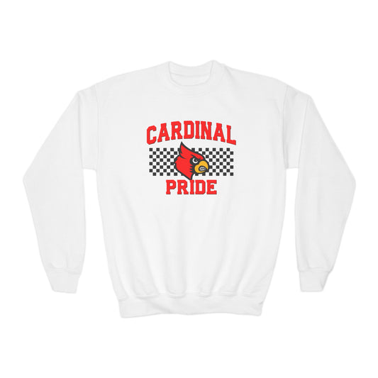 Cardinal Pride Black and White Checkerboard - Youth Crew Sweatshirt