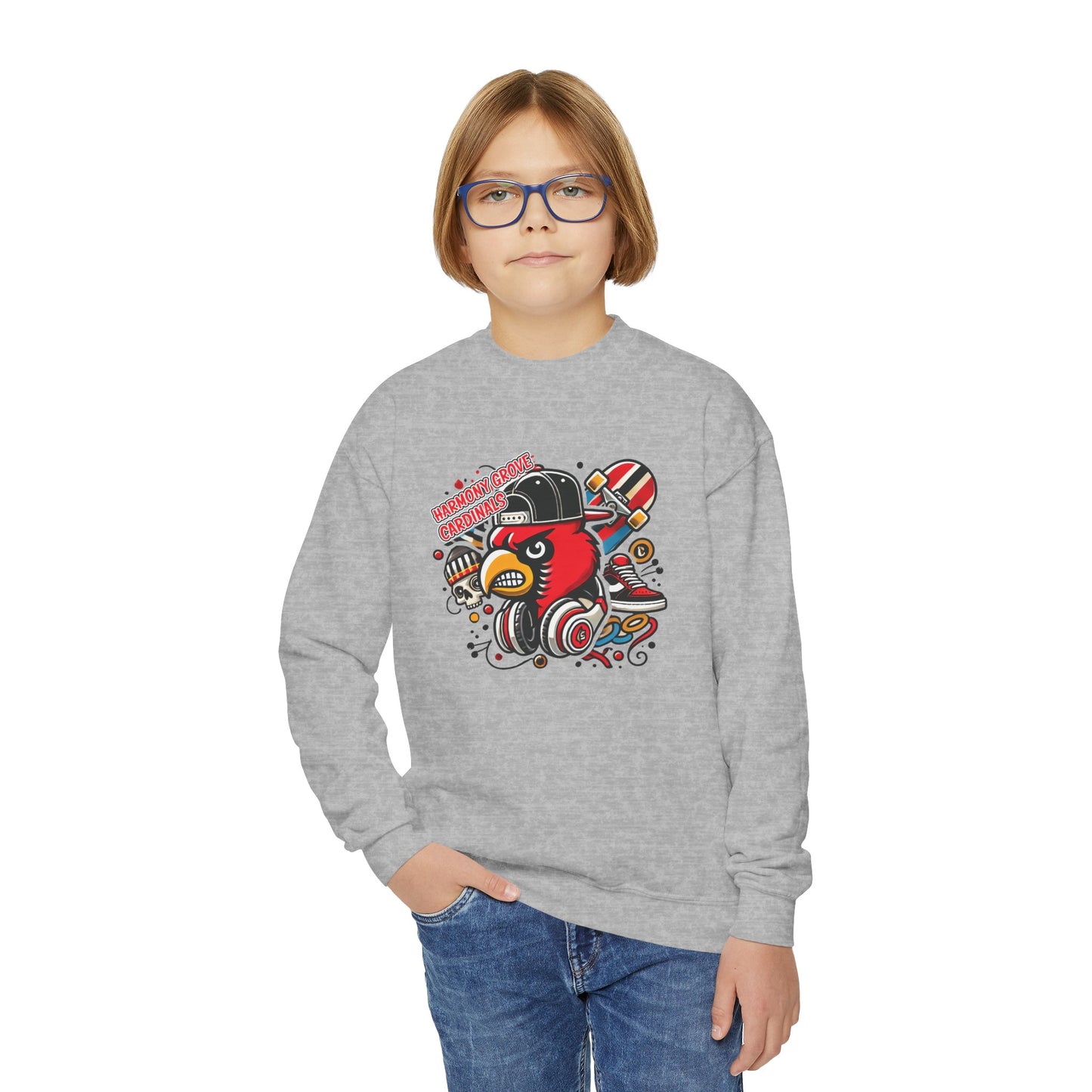 Skater Harmony Grove Cardinal - Youth Crew Sweatshirt