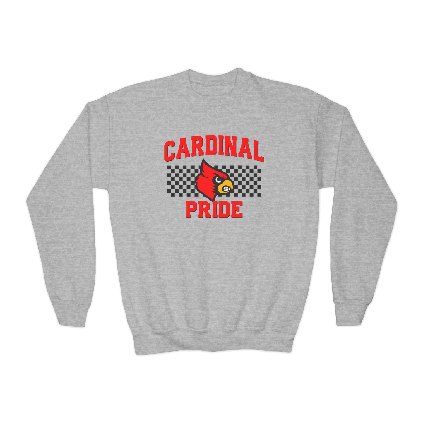 Cardinal Pride Black and White Checkerboard - Youth Crew Sweatshirt
