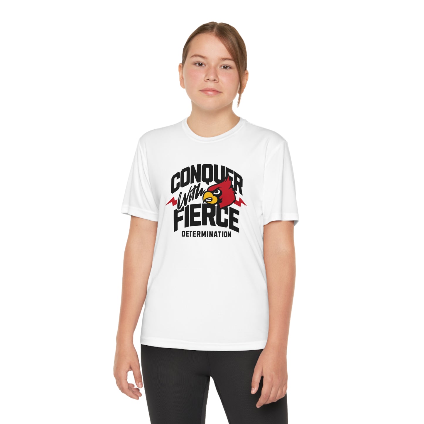 Conquer with Fierce Determination Cardinal - Youth Sport-Tek® Competitor™ Tee