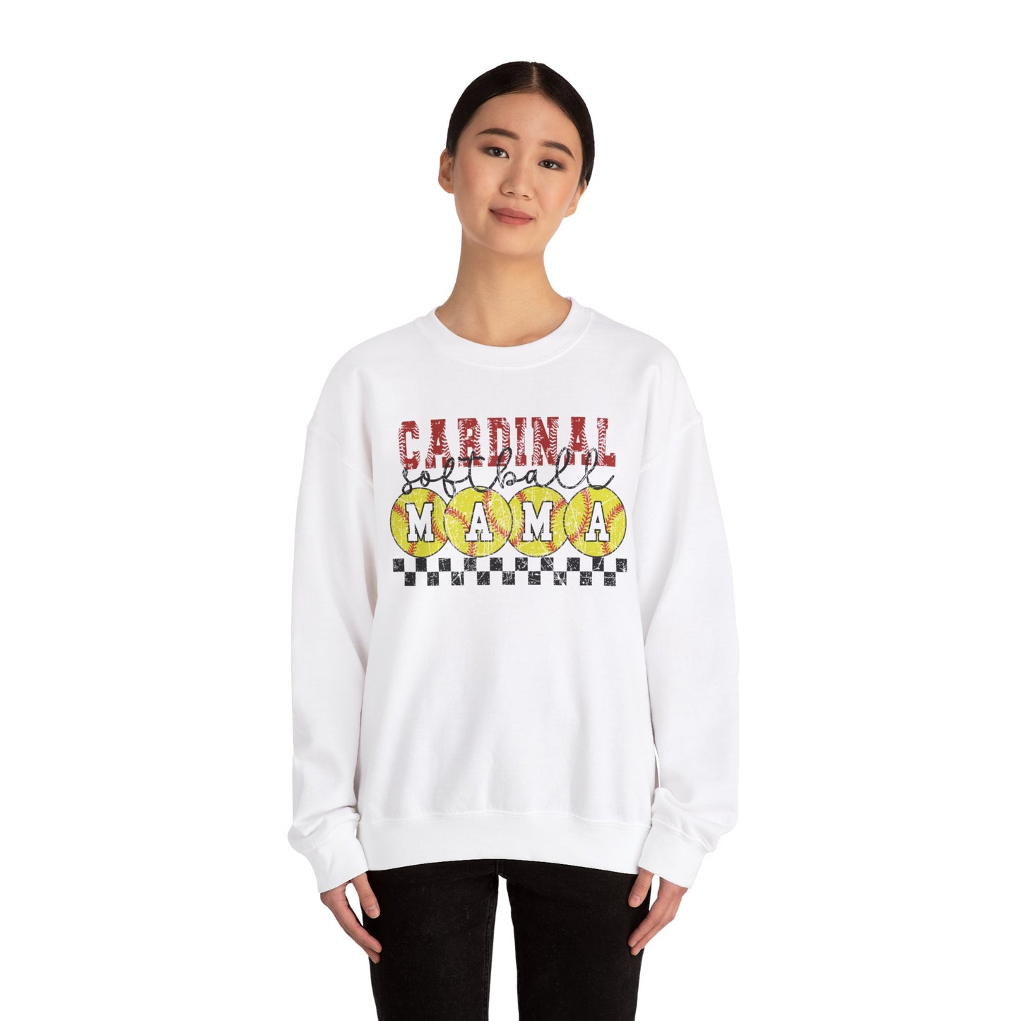 Cardinal Softball Mama Checkerboard - Unisex Heavy Blend™ Crewneck Sweatshirt