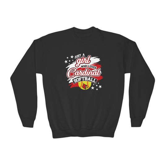 Just a Girl Who Loves Cardinal Softball - Youth Crew Sweatshirt