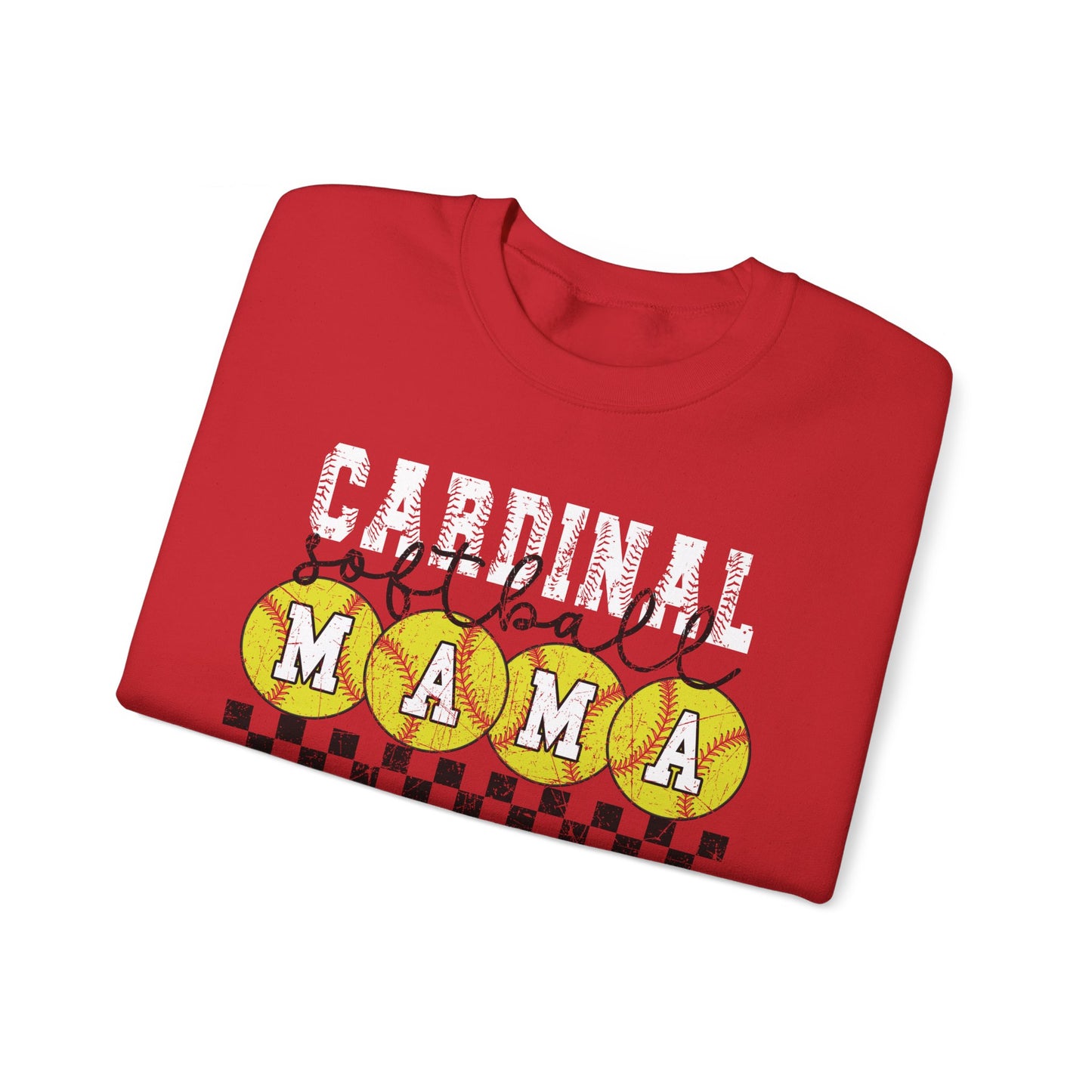 Cardinal Softball Mama Checkerboard - Unisex Heavy Blend™ Crewneck Sweatshirt