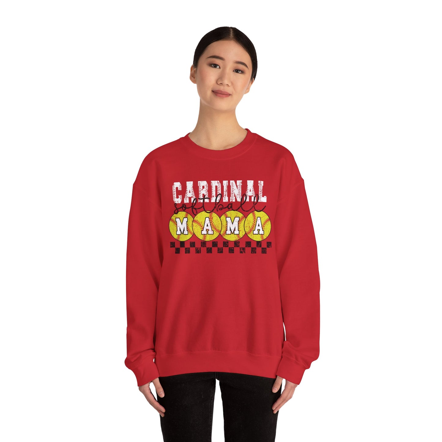 Cardinal Softball Mama Checkerboard - Unisex Heavy Blend™ Crewneck Sweatshirt