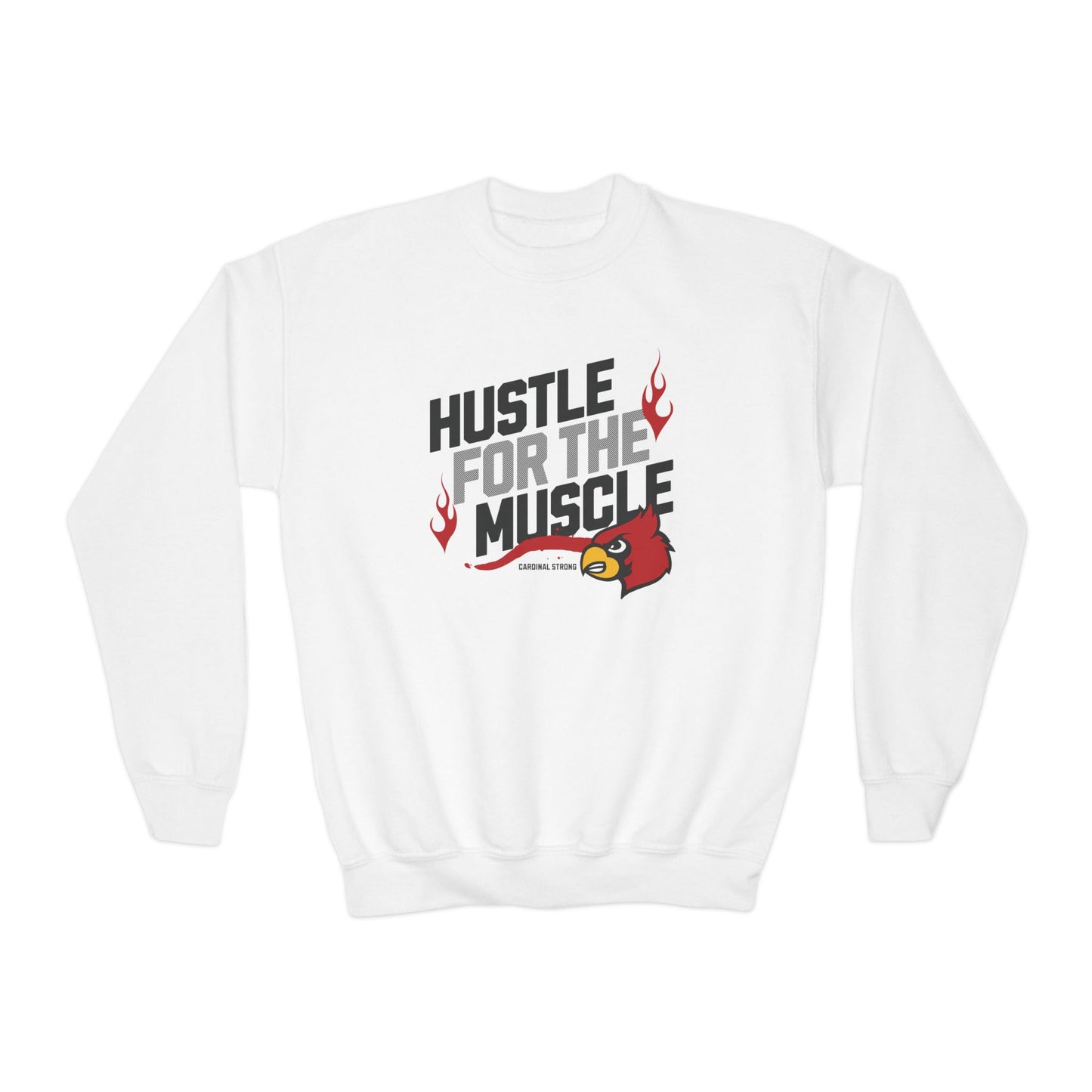 Hustle for the Muscle Cardinal - Youth Crew Sweatshirt
