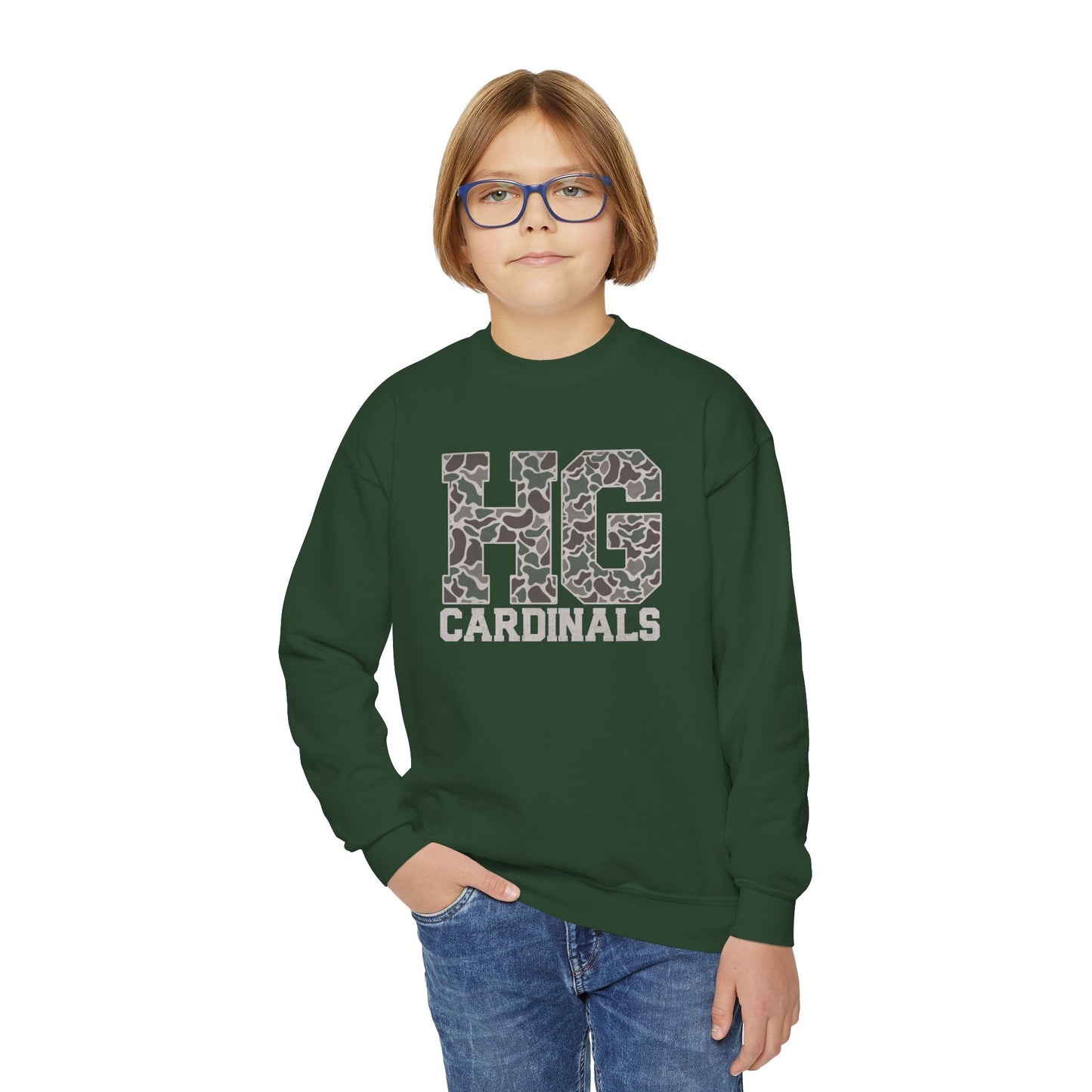 Old School Camo HG Cardinals - Youth Crew Sweatshirt