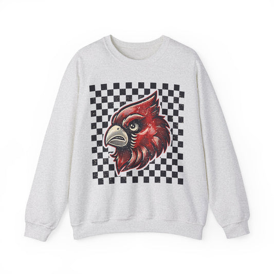 Vintage Cardinal Black and White Checkerboard - Unisex Heavy Blend™ Crewneck Sweatshirt