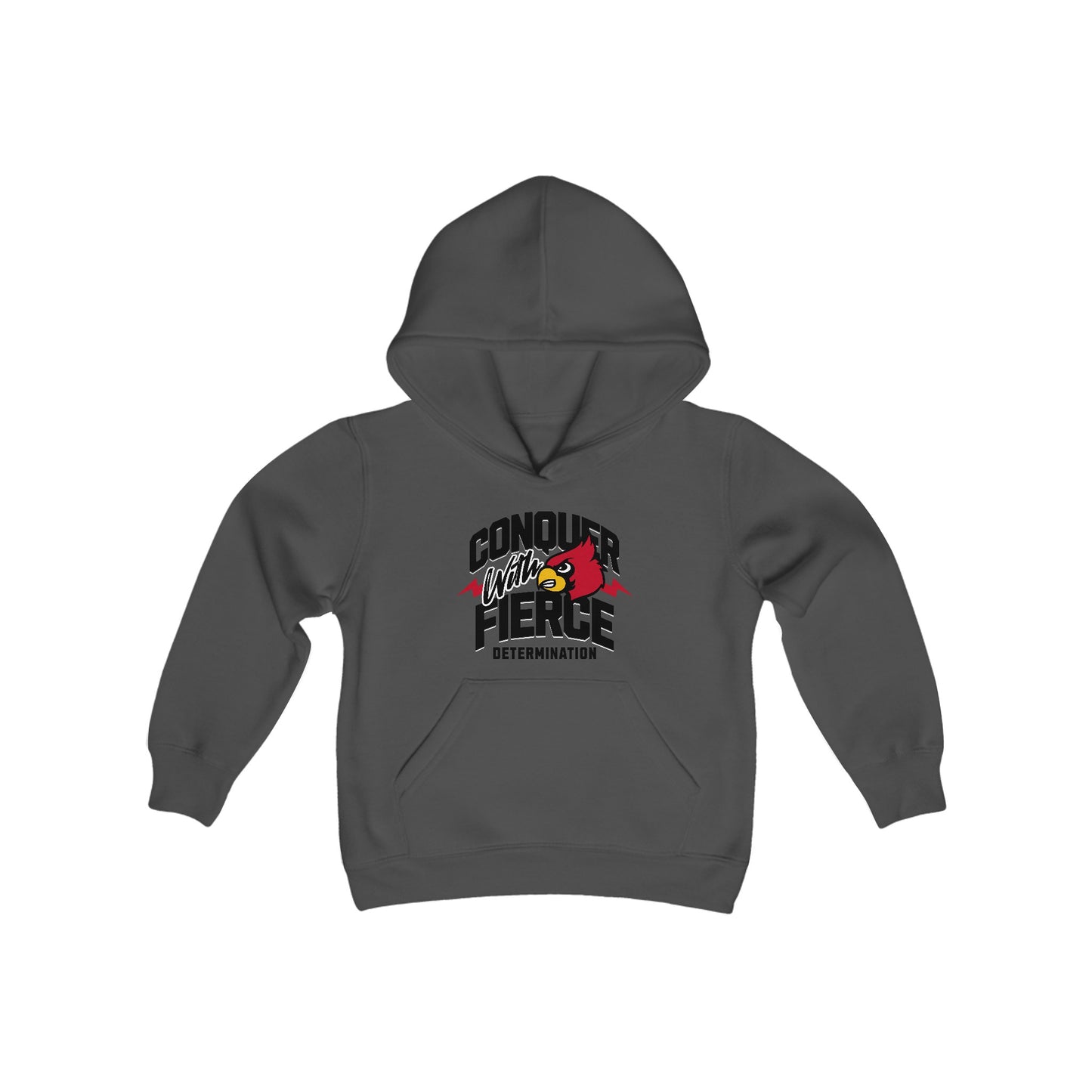 Conquer with Fierce Determination Cardinal - Youth Heavy Blend Hooded Sweatshirt