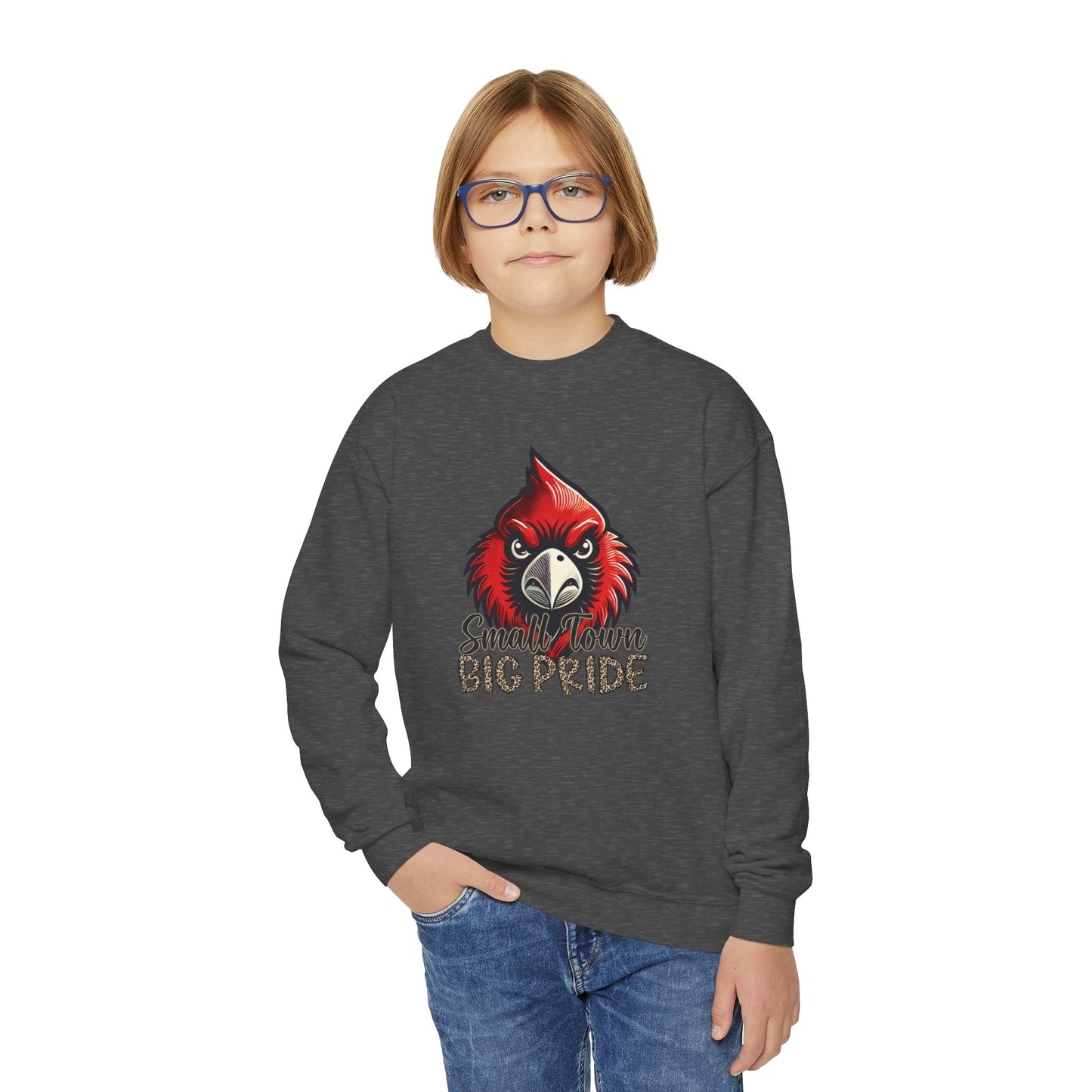 Small Town Big Pride Cardinal  - Youth Crew Sweatshirt