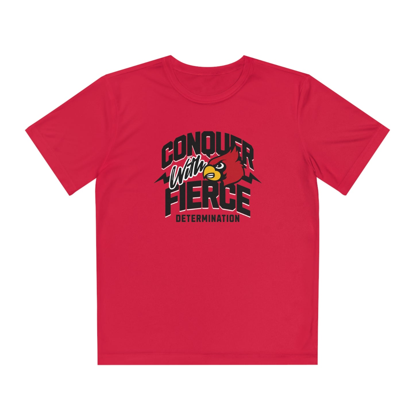 Conquer with Fierce Determination Cardinal - Youth Sport-Tek® Competitor™ Tee