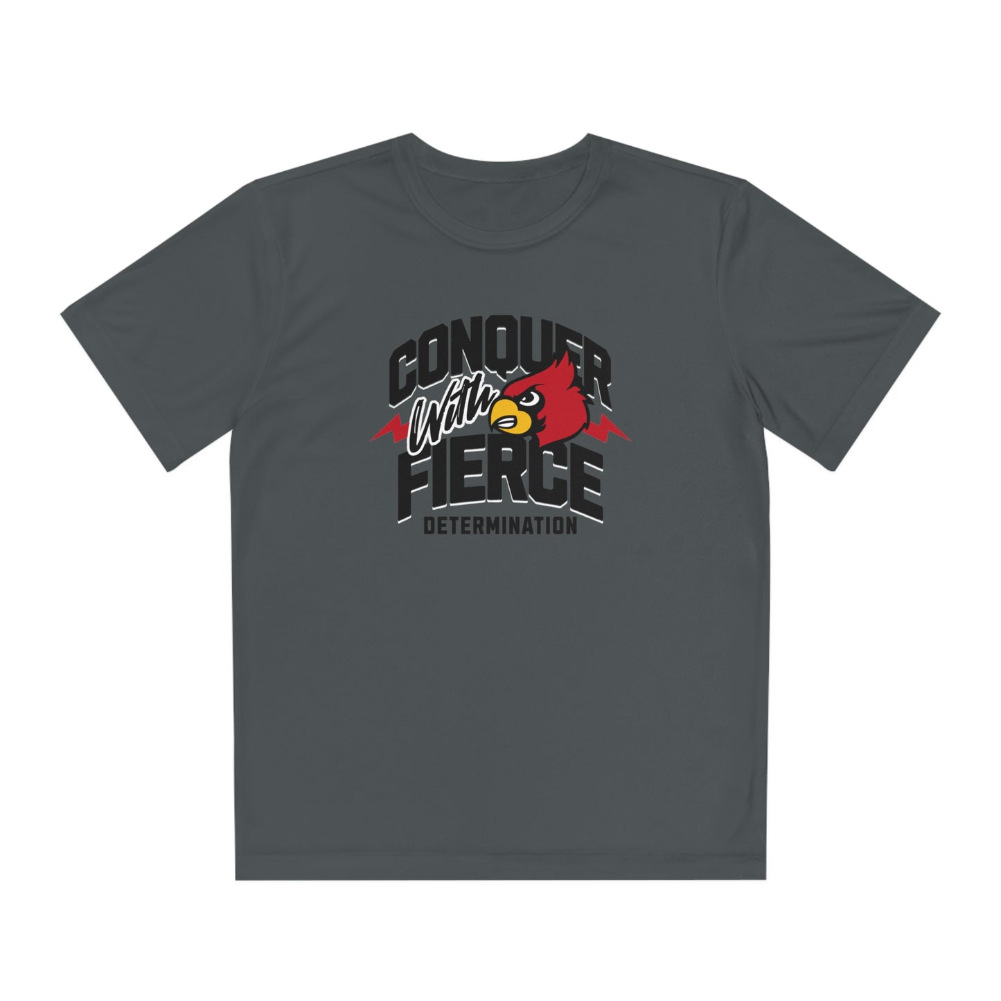 Conquer with Fierce Determination Cardinal - Youth Sport-Tek® Competitor™ Tee