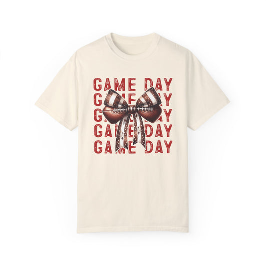 Red Game Day Football Bow  - Comfort Colors T-shirt