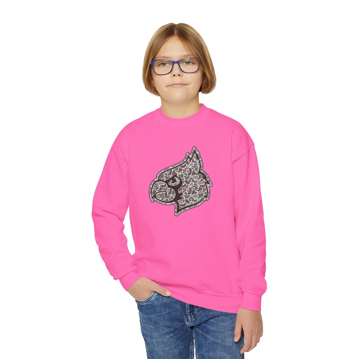 Old School Camo Cardinal - Youth Crew Sweatshirt