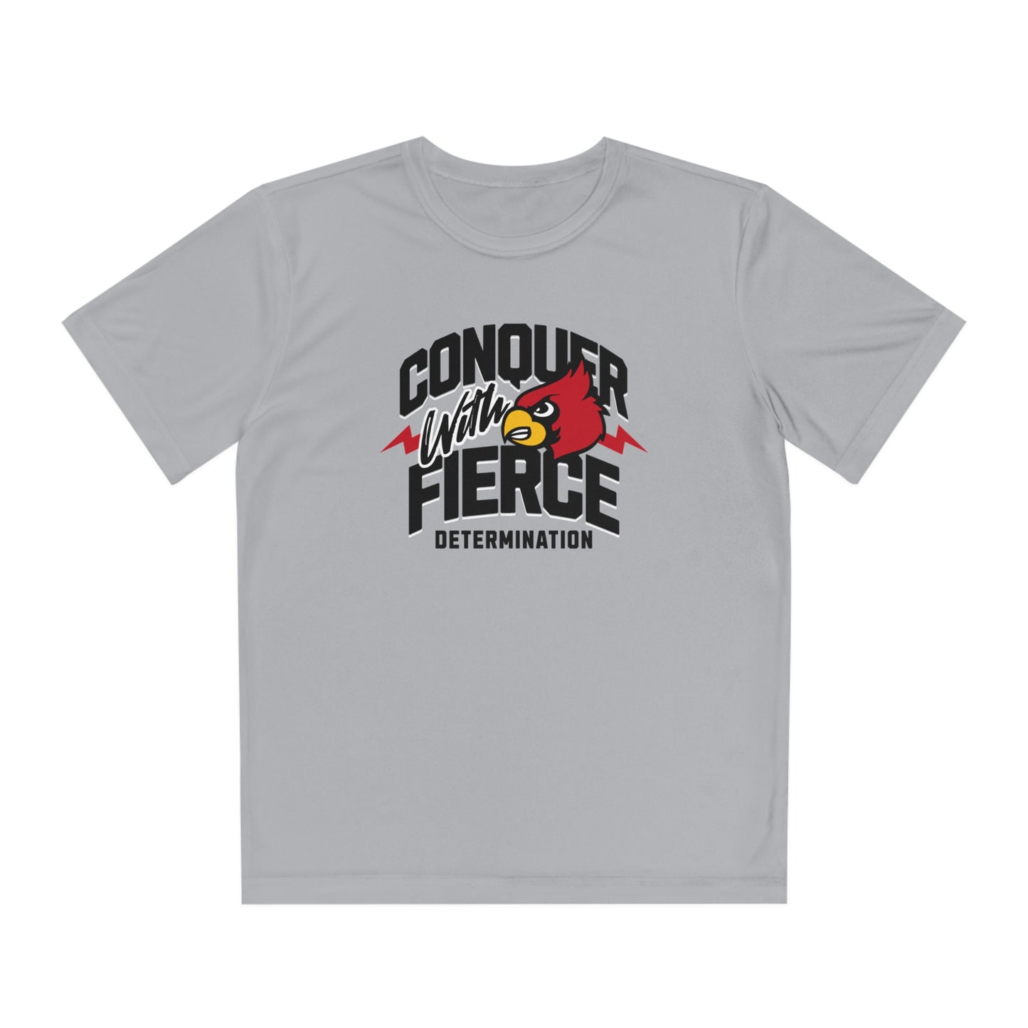 Conquer with Fierce Determination Cardinal - Youth Sport-Tek® Competitor™ Tee