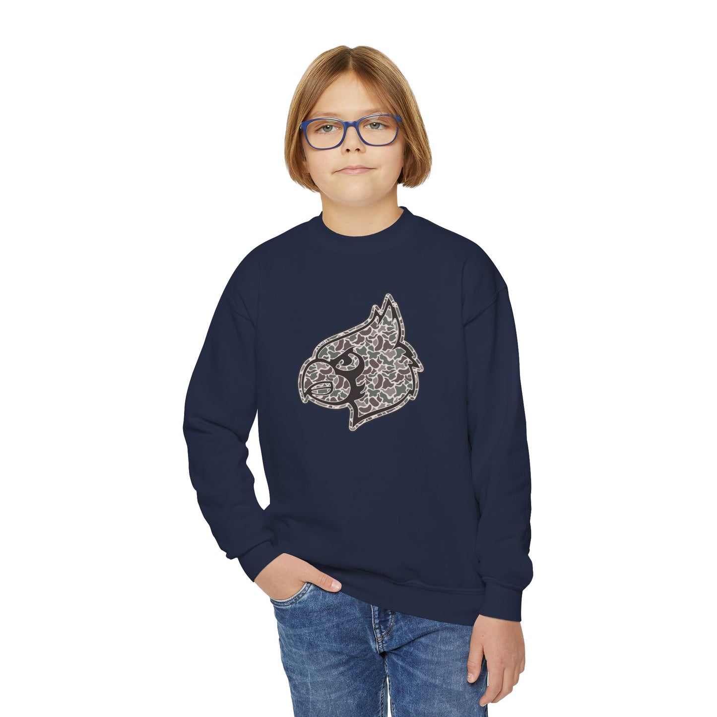 Old School Camo Cardinal - Youth Crew Sweatshirt