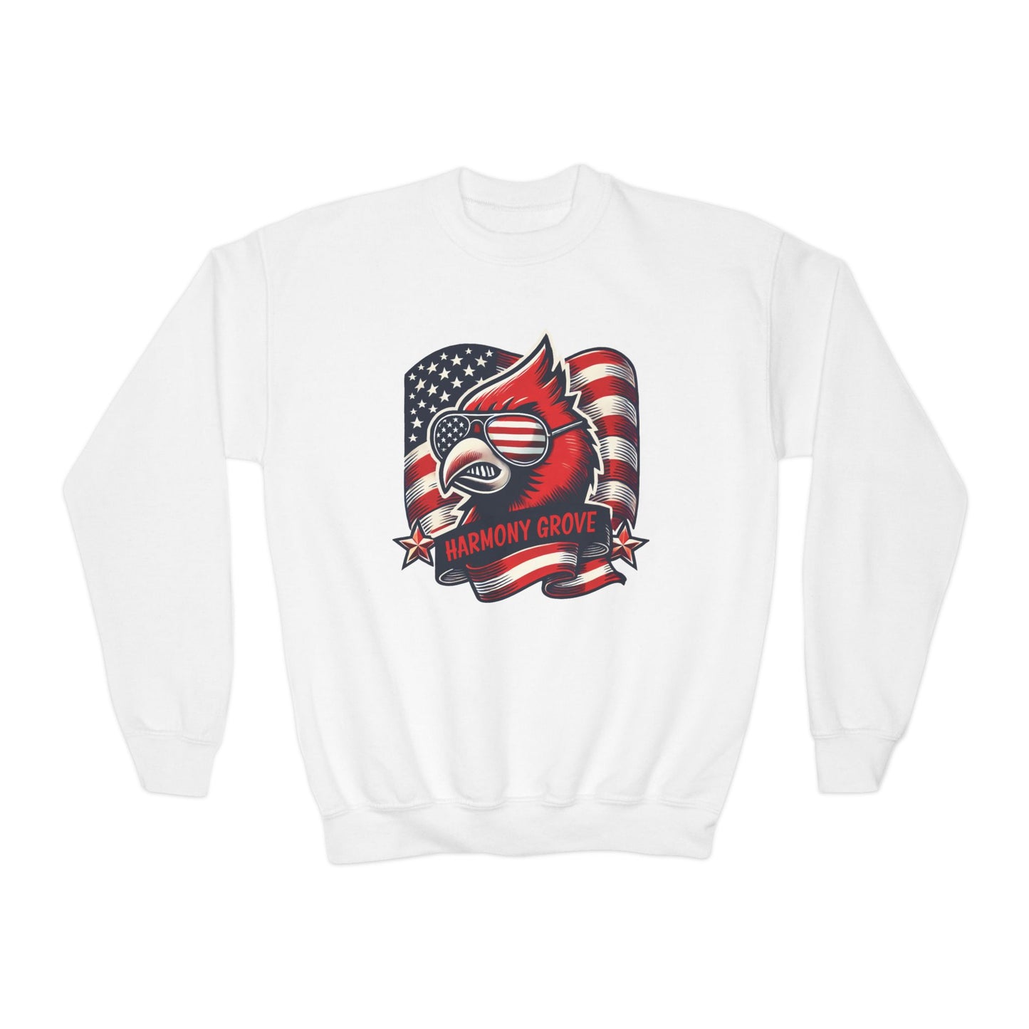 Patriotic Harmony Grove Cardinal - Youth Crew Sweatshirt