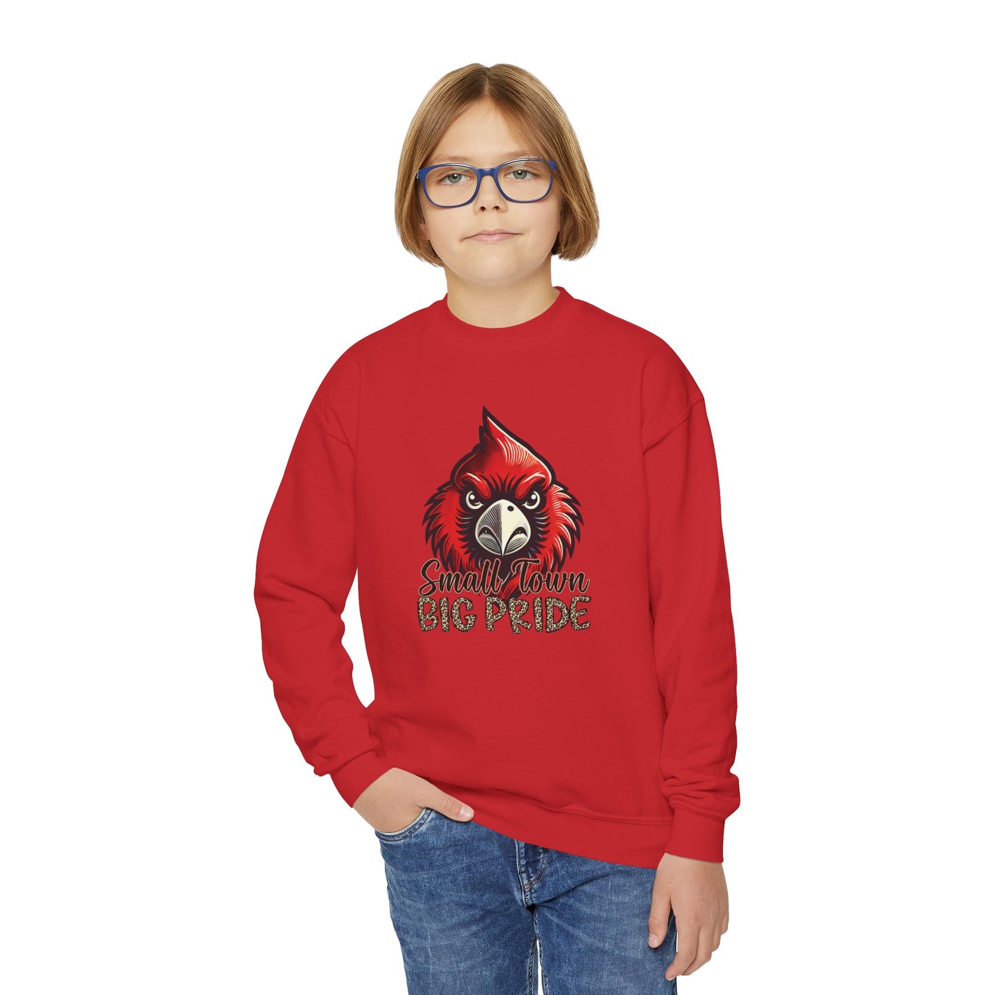 Small Town Big Pride Cardinal  - Youth Crew Sweatshirt