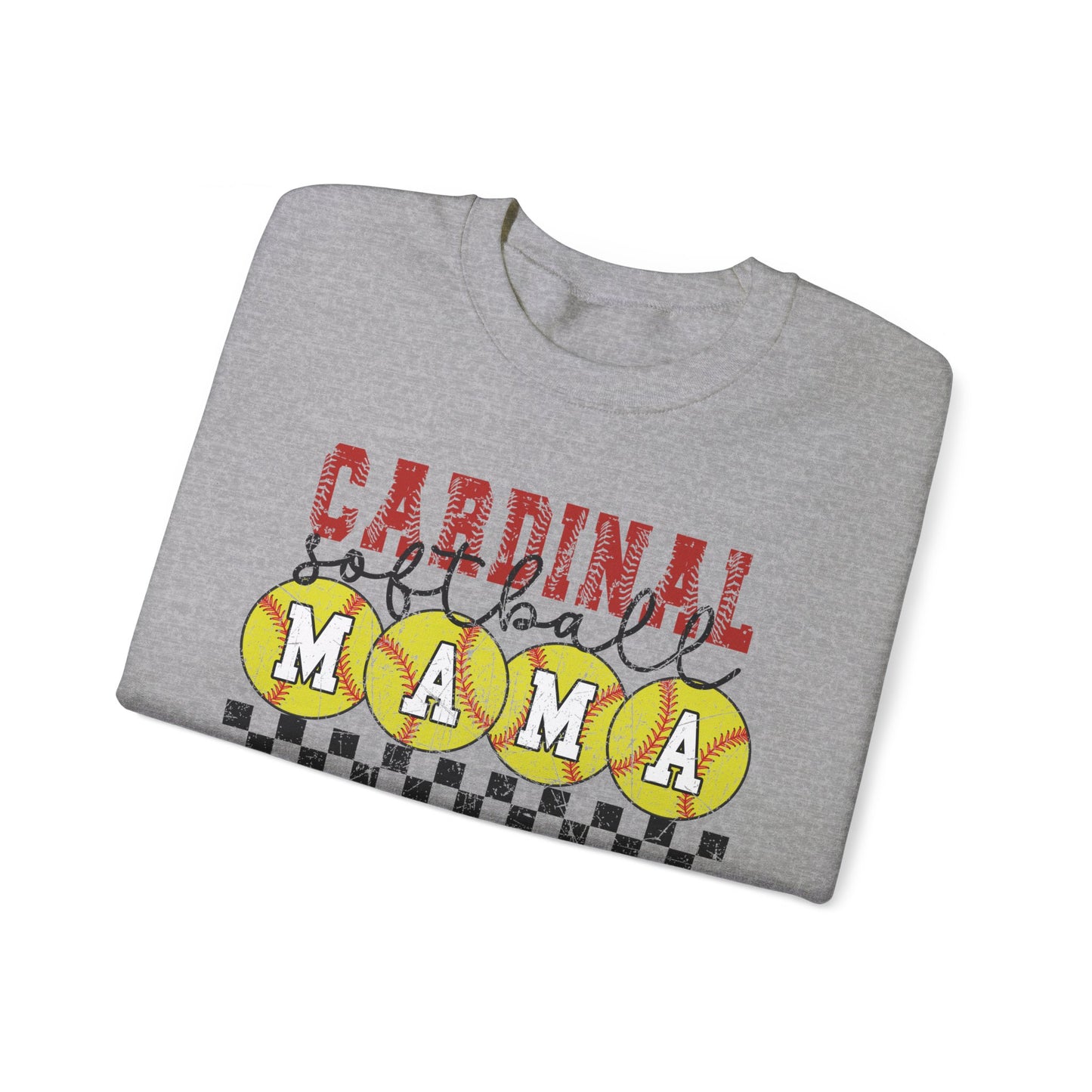 Cardinal Softball Mama Checkerboard - Unisex Heavy Blend™ Crewneck Sweatshirt