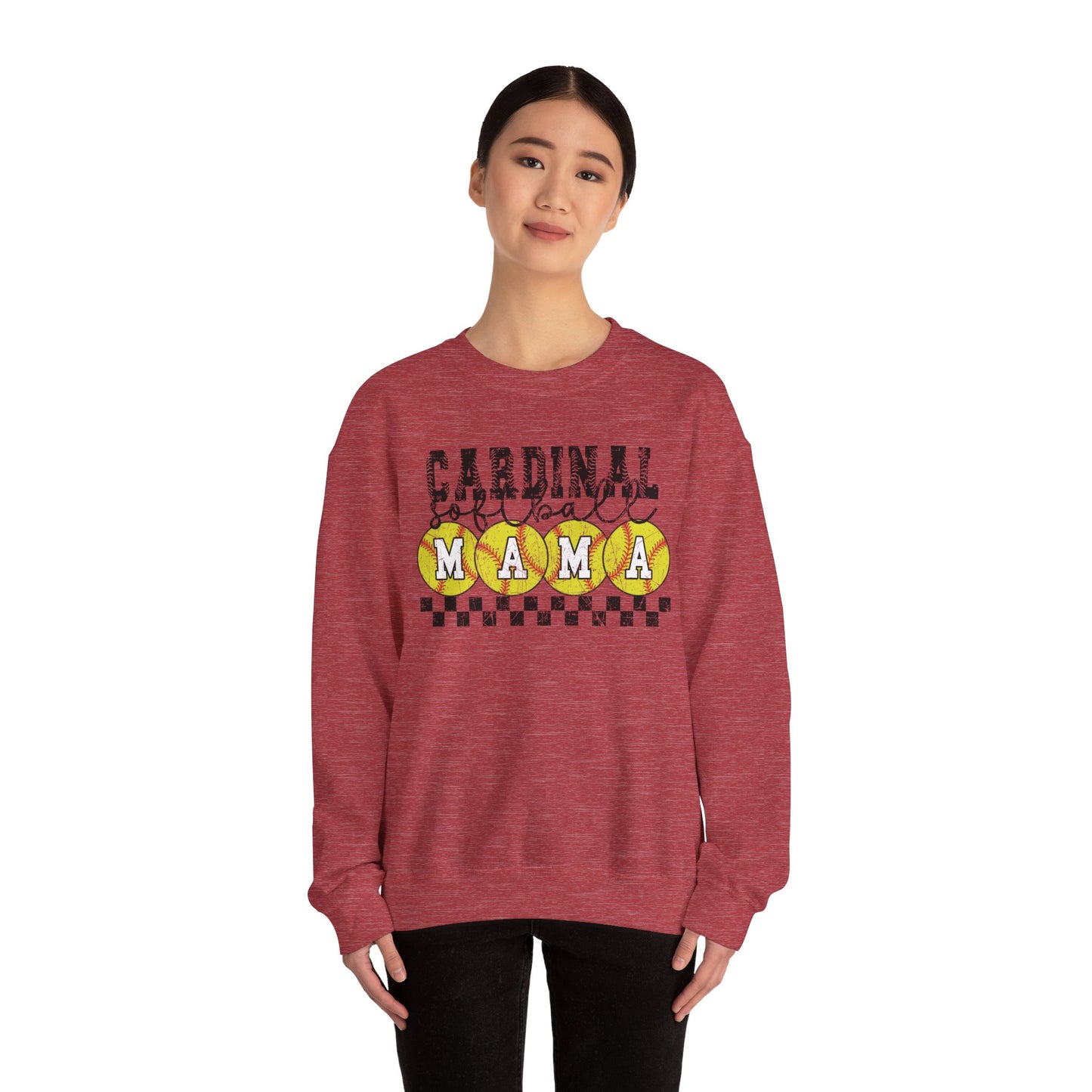 Cardinal Softball Mama Checkerboard - Unisex Heavy Blend™ Crewneck Sweatshirt
