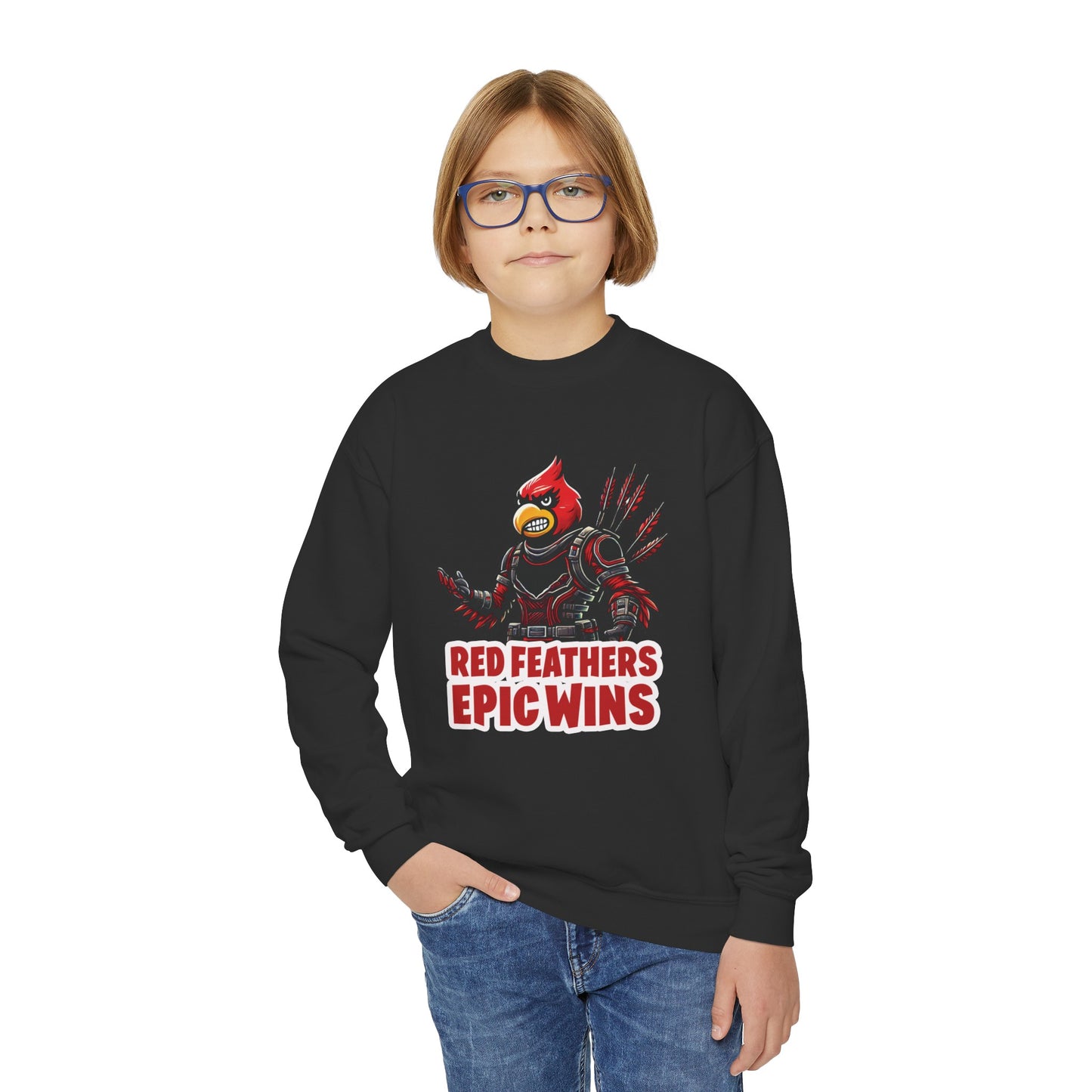 Red Feathers Epic Wins - Youth Crew Sweatshirt