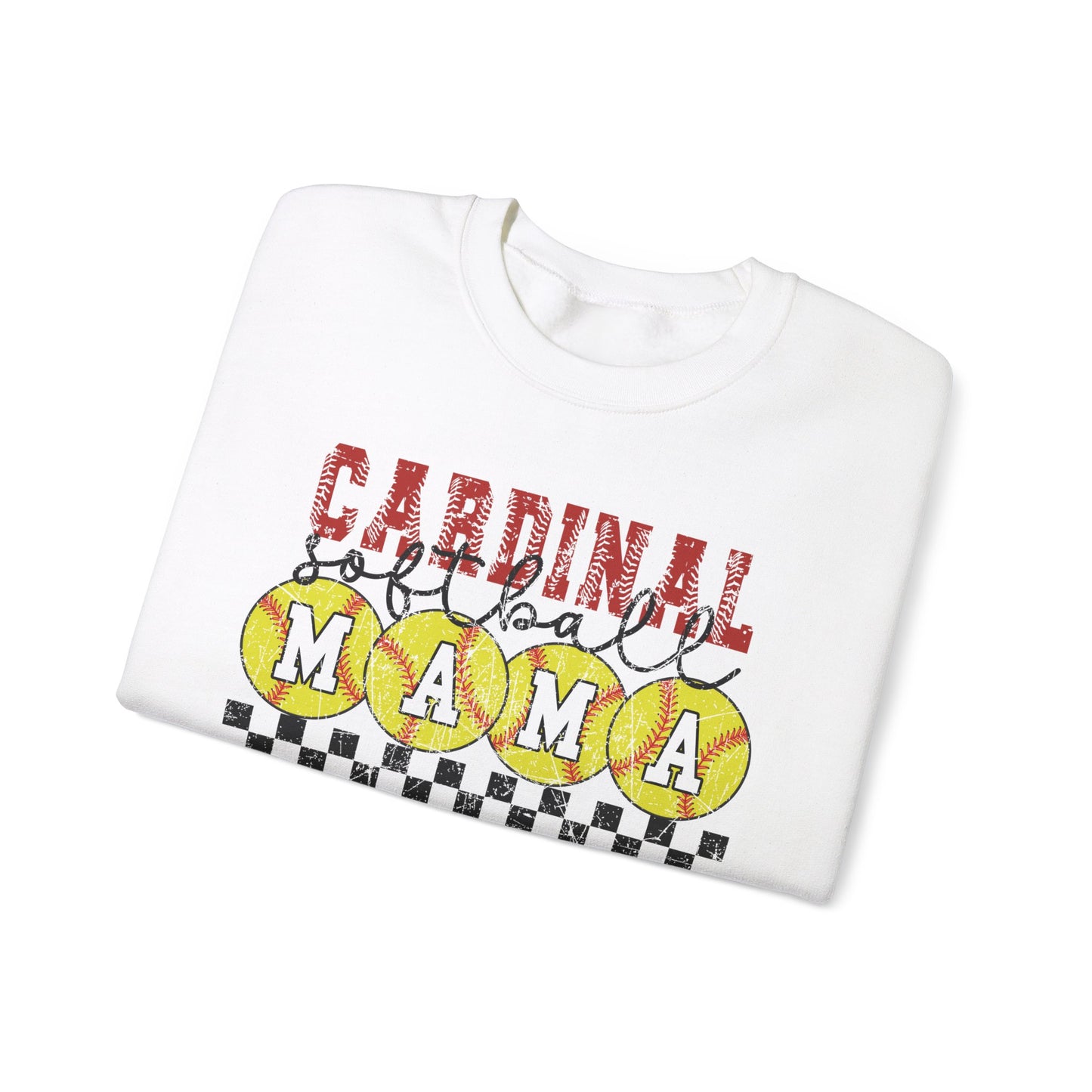 Cardinal Softball Mama Checkerboard - Unisex Heavy Blend™ Crewneck Sweatshirt