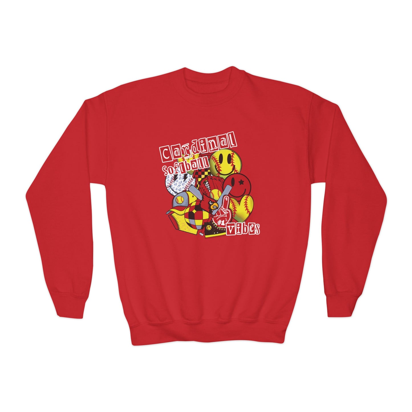 Cardinal Softball Vibes - Youth Crew Sweatshirt