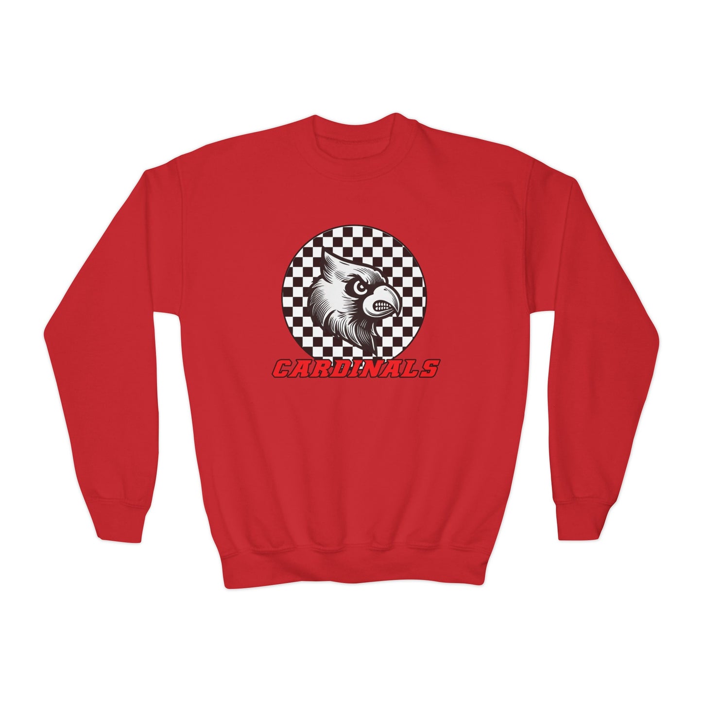 Vintage Cardinal Black and White Checkerboard Circle - Youth Crew Sweatshirt