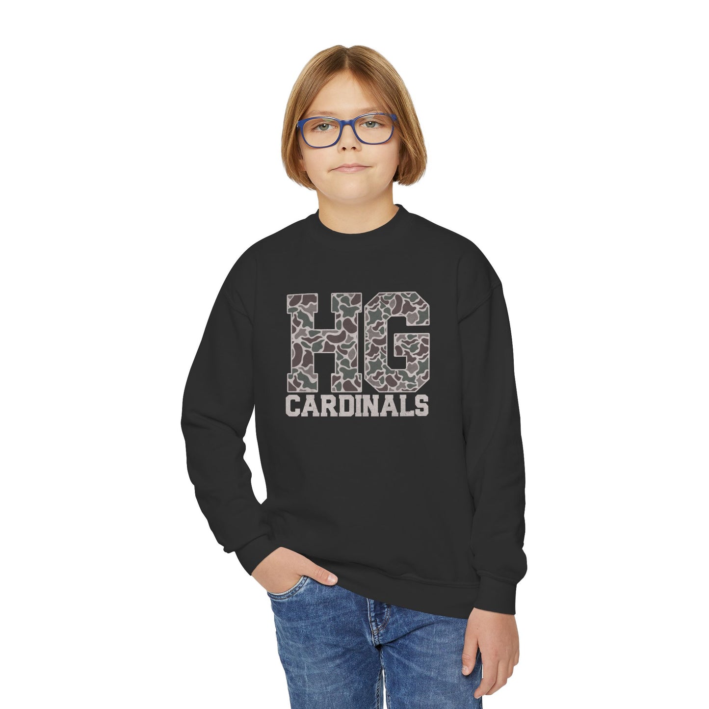 Old School Camo HG Cardinals - Youth Crew Sweatshirt