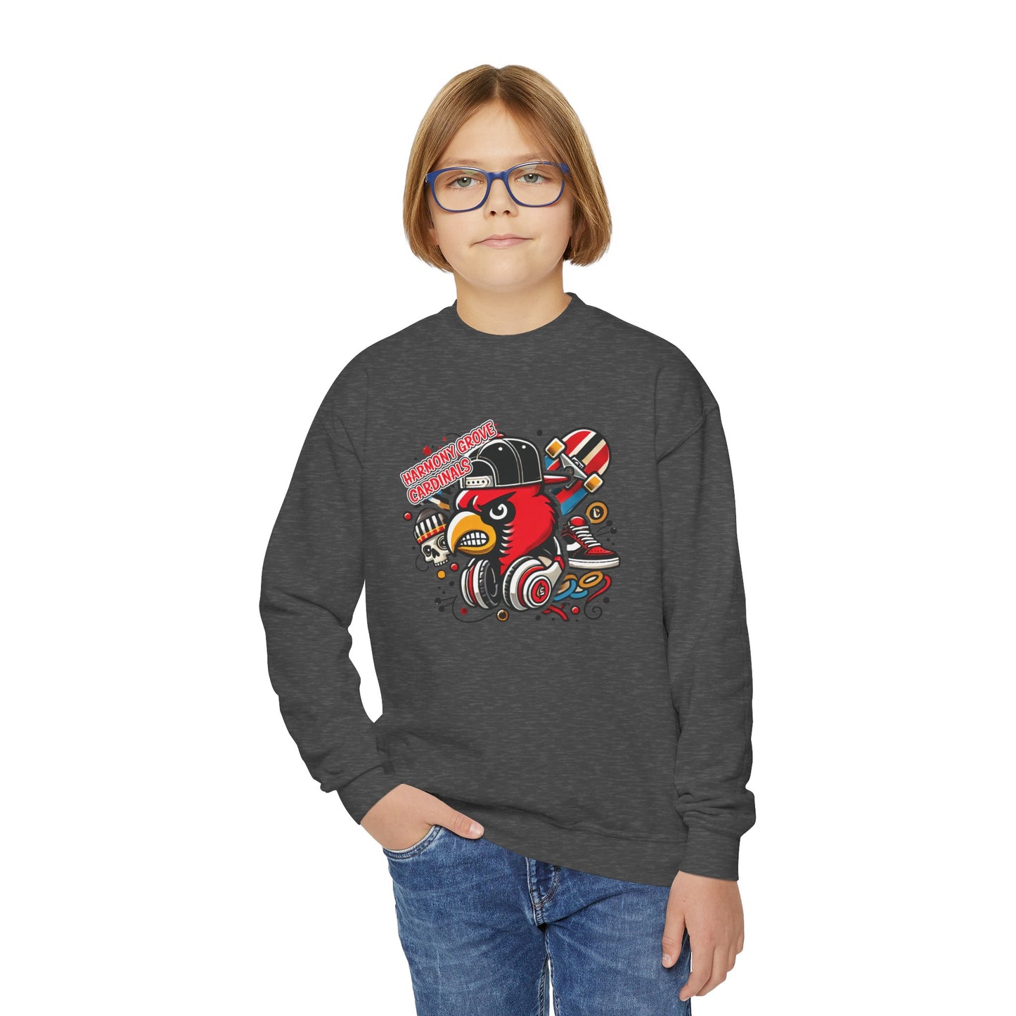 Skater Harmony Grove Cardinal - Youth Crew Sweatshirt