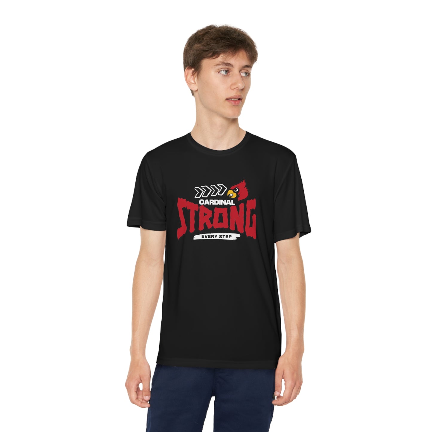 Cardinal Strong Every Step - Youth Sport-Tek® Competitor™ Tee