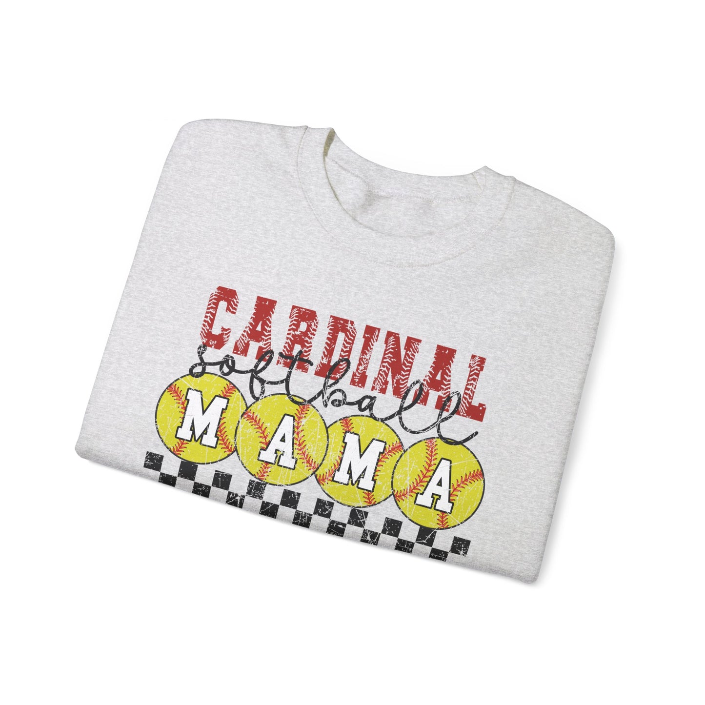 Cardinal Softball Mama Checkerboard - Unisex Heavy Blend™ Crewneck Sweatshirt