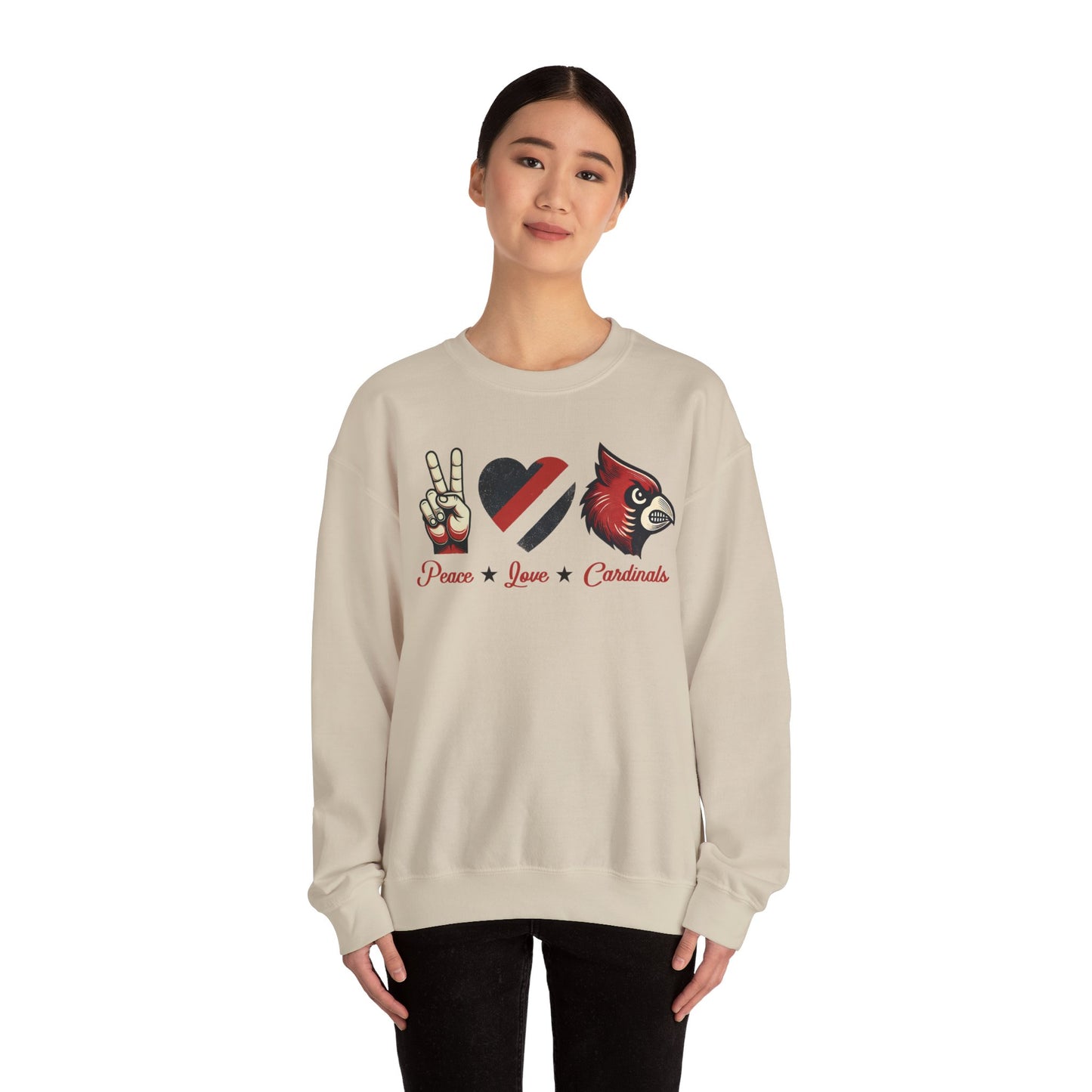 Vintage Peace Love Cardinals - Unisex Heavy Blend™ Crewneck Sweatshirt
