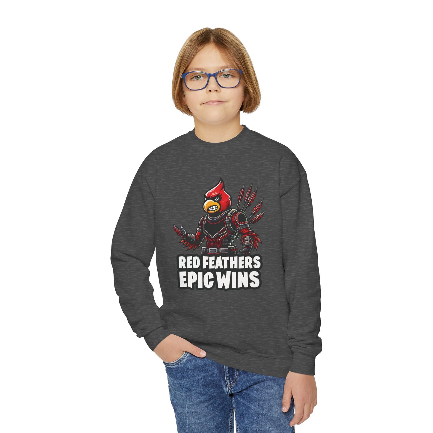 Red Feathers Epic Wins - Youth Crew Sweatshirt