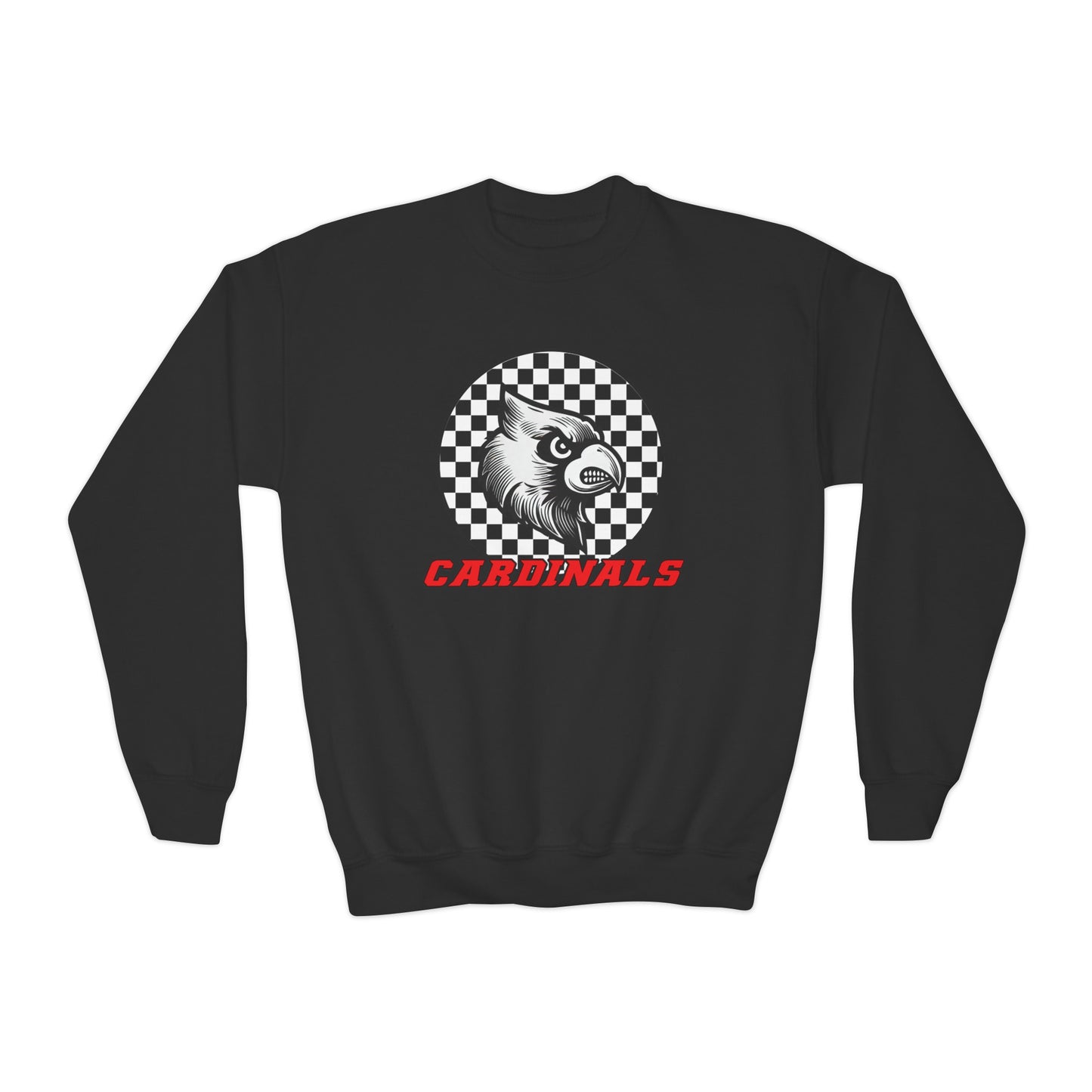 Vintage Cardinal Black and White Checkerboard Circle - Youth Crew Sweatshirt
