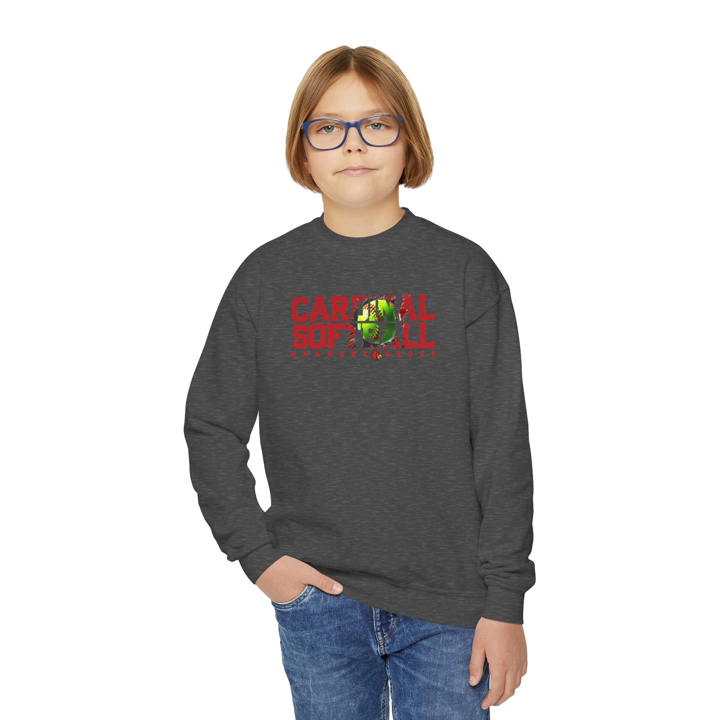 HG Cardinal Softball- Youth Crew Sweatshirt